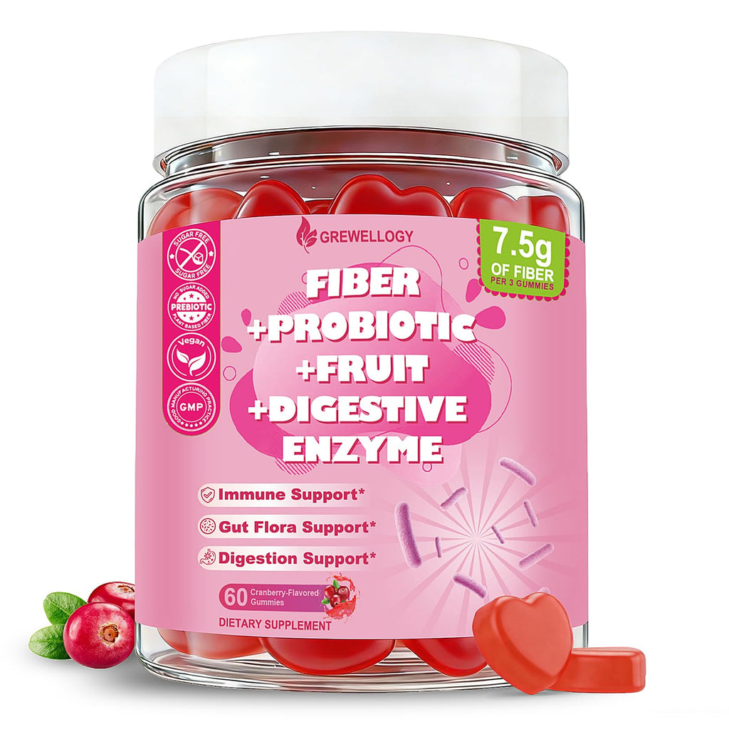 Fiber Gummies 7500mg, Probiotics & Digestive Enzymes, Sugar-Free, Vegan & Gluten-Free Supplement for Gut Health, Bloating Support & Regularity)
