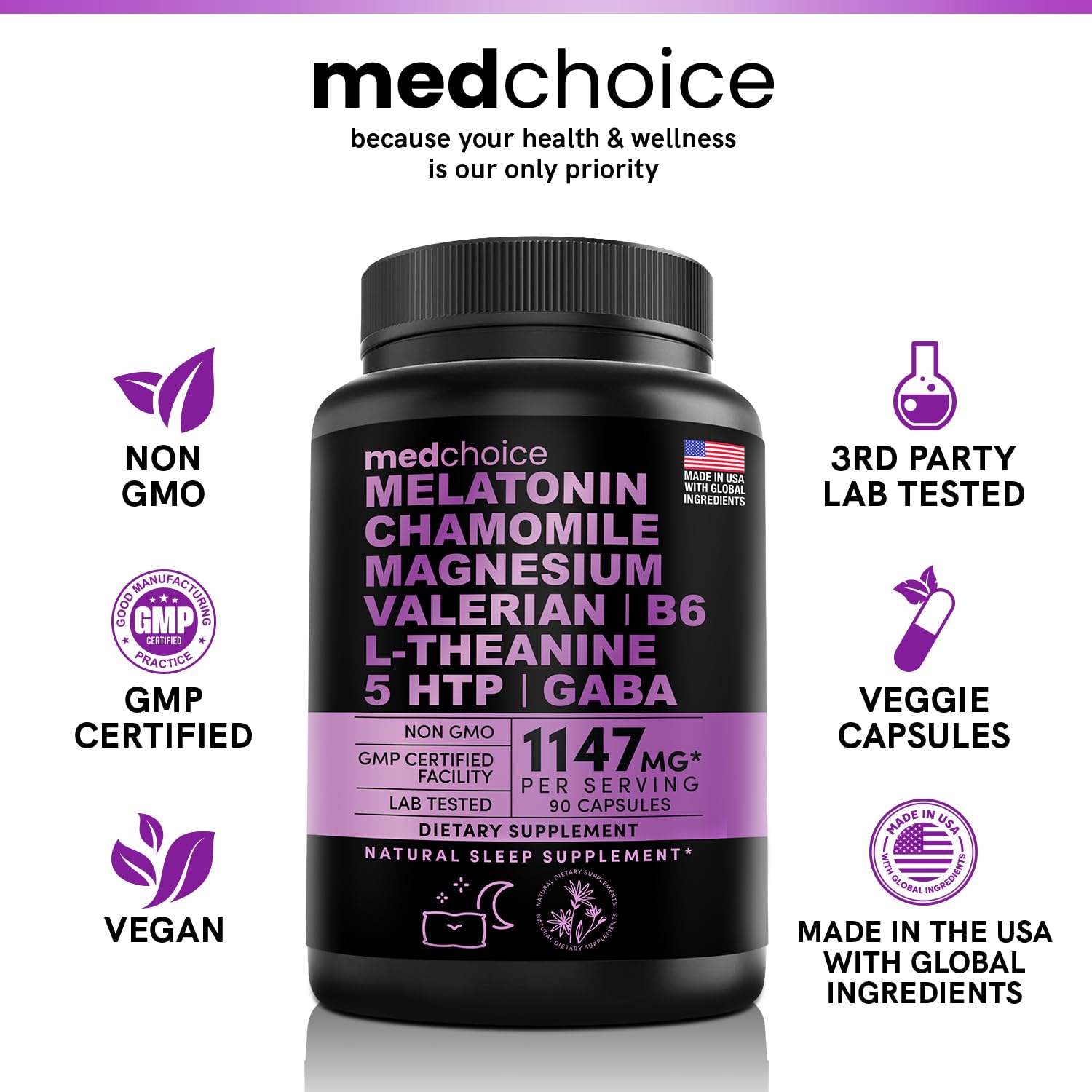 10-in-1 Melatonin Capsules - Melatonin 5mg Natural Sleep Aid for Adults MEDCHOICE Au supplements