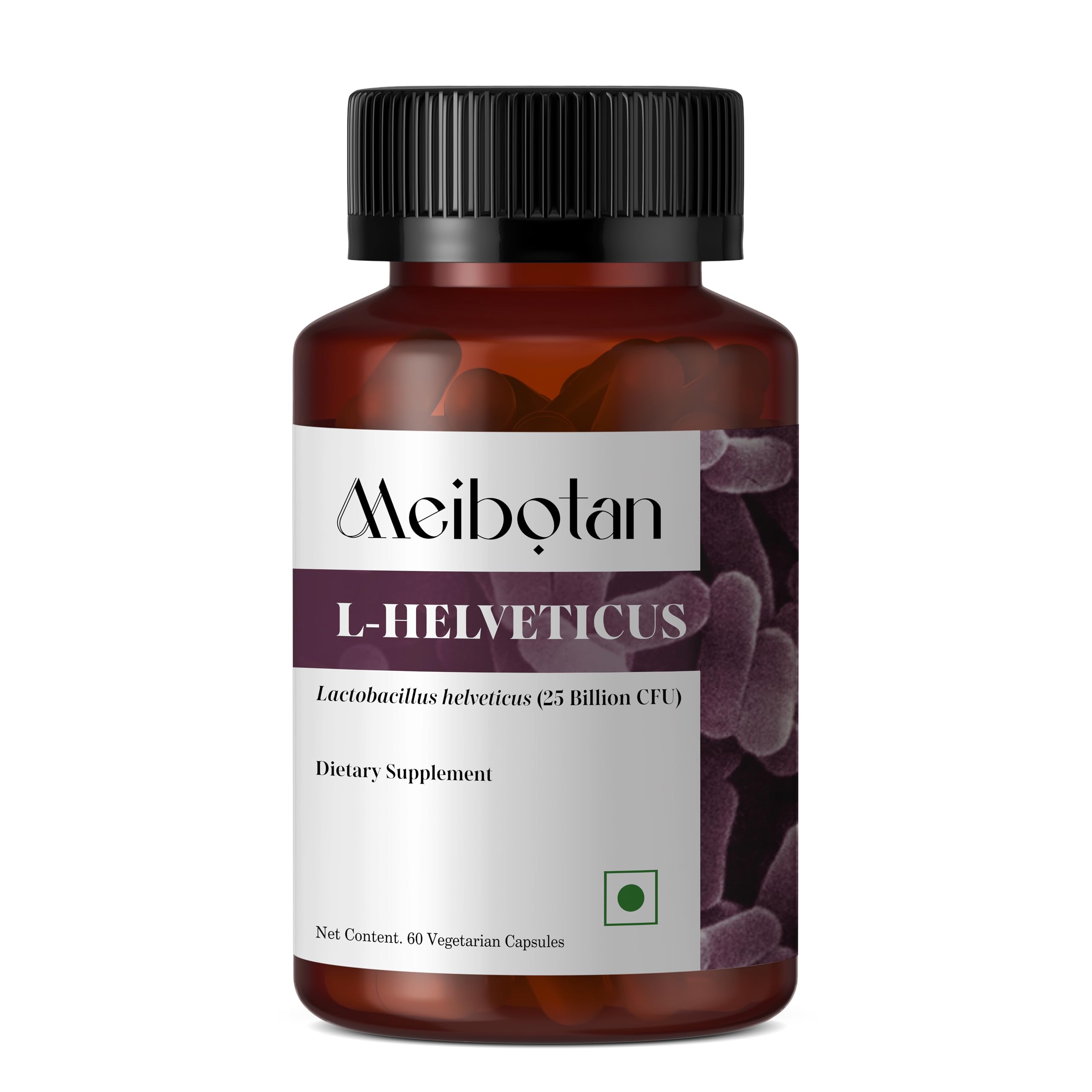 MEIBOTAN L-Helveticus Probiotic Bacteria with 25 Billion CFU for Women & Men, Helps Digestion, Nutrient Absorption and Fight Bad Bacterias - 60 Veggie Capsules