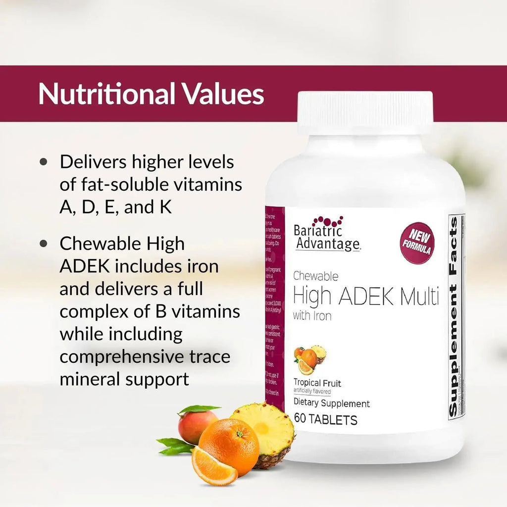 Bariatric Advantage Chewable High ADEK with Iron - for Bariatric Patients - High Potency Vitamin A, D, E & K - Includes B-Vitamins Bariatric Advantage Au supplements