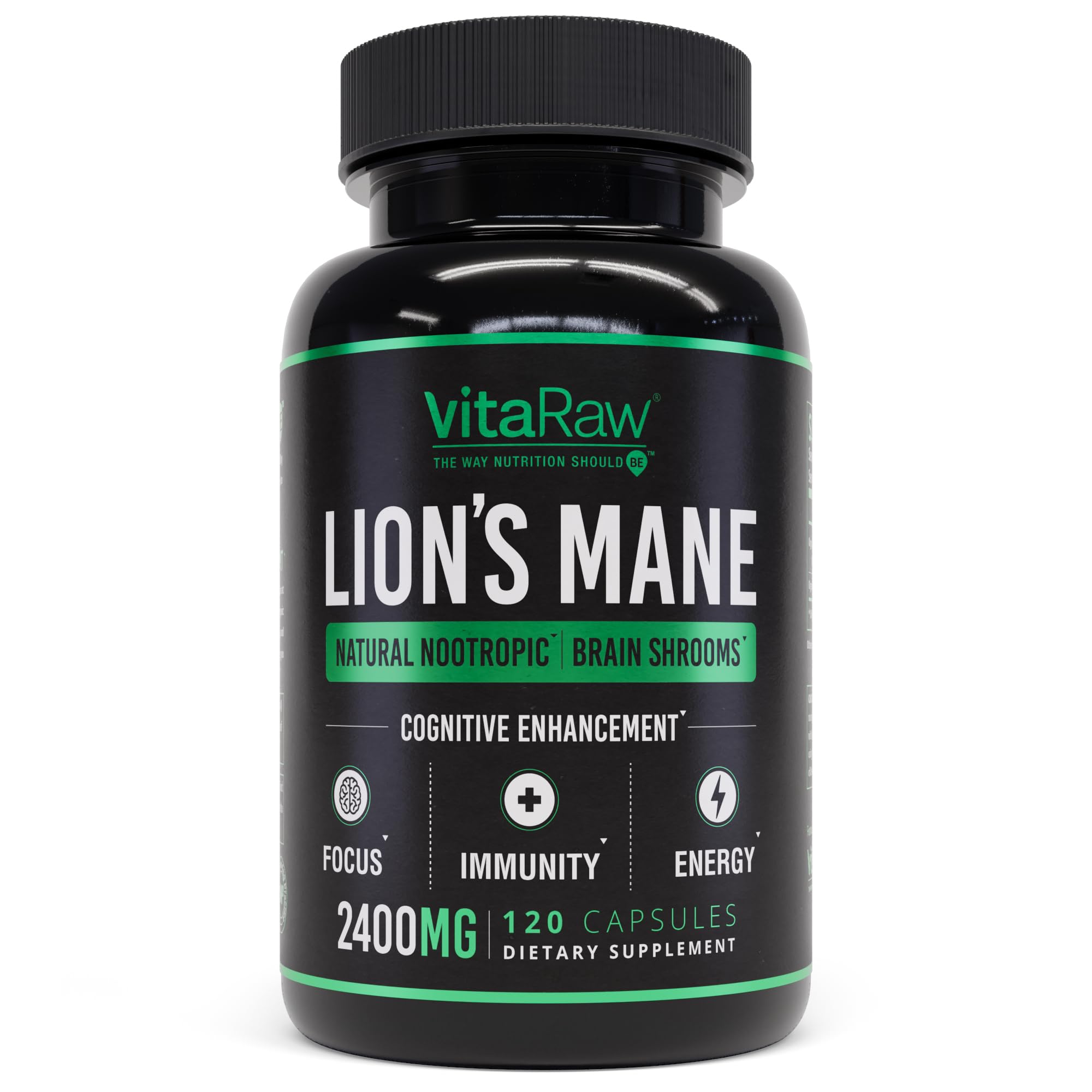 VitaRaw Organic Lions Mane Supplement Capsules 2400 mg - Powerful Nootropic - Helps Maintain Memory, Energy, and Mental Clarity - Vegan Brain Booster Focus Pills - Real Lion's Mane Supplement VitaRaw Au supplements