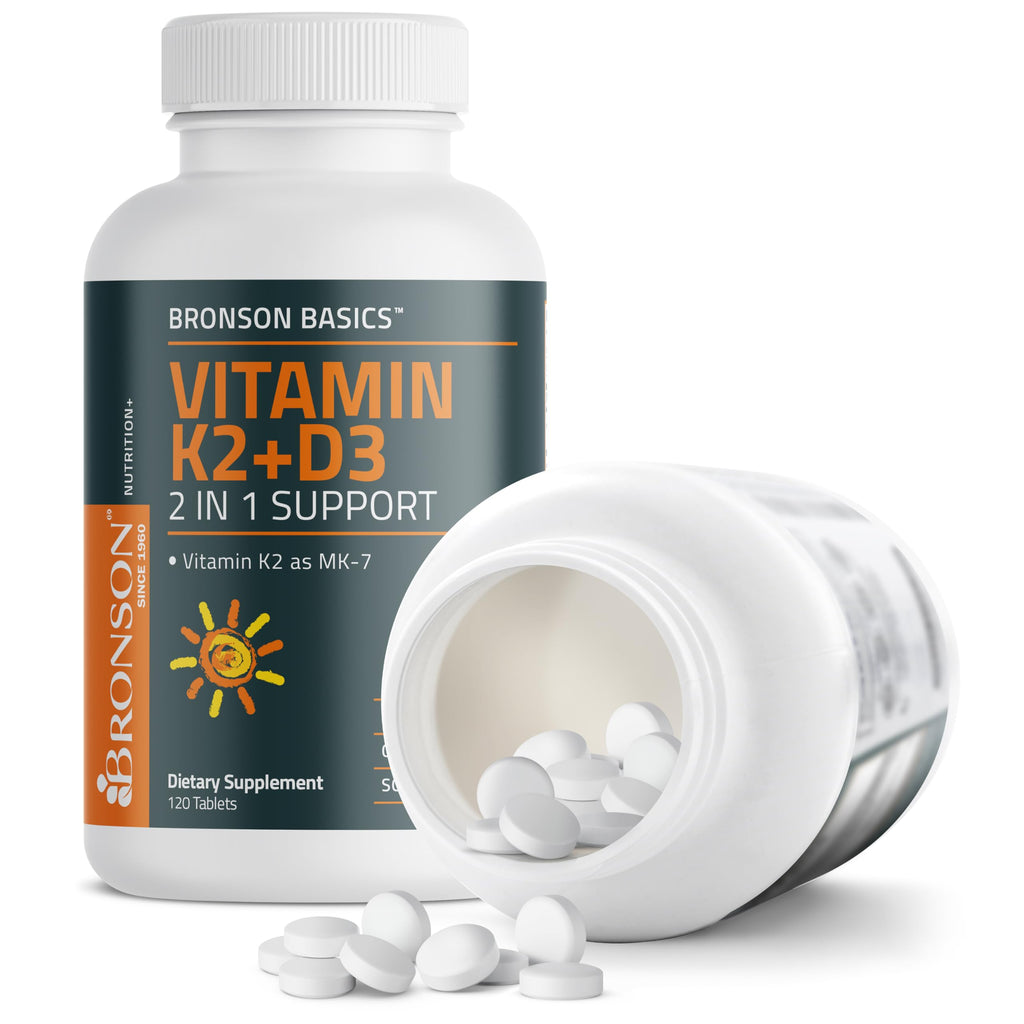 Bronson Vitamin K2 D3 (MK7) Supplement Non-GMO Formula Vitamin D3 5000IU (125 mcg) & 90 mcg K2 MK-7, Easy to Swallow D
