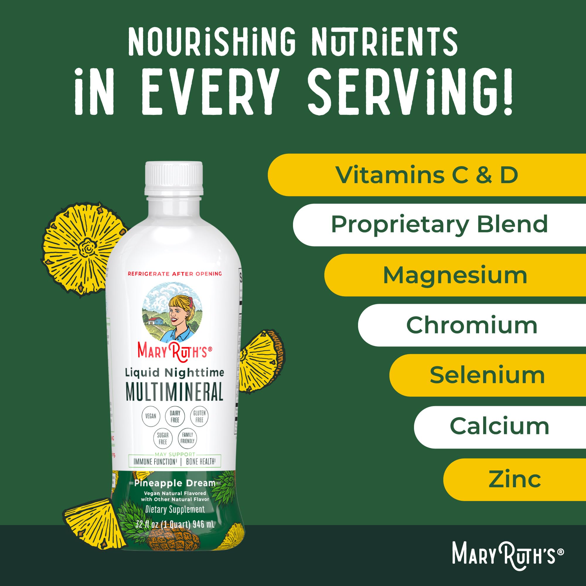 MaryRuth Organics Liquid Nighttime Multimineral | NO Melatonin | Magnesium Citrate | Calcium | Zinc | Vitamin D3| Available in 4 Flavors | Vegan | Sugar Free | Gluten Free | 32 Oz MARYRUTH'S Au supplements