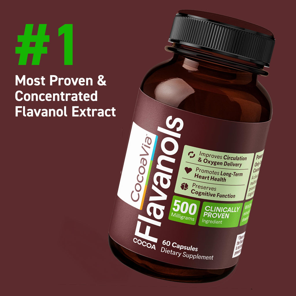 CocoaVia Cocoa Flavanols 500mg – Heart & Brain Support Supplement, High Flavanol Cocoa, Blood Circulation & Memory Booster, Nitric Oxide, Energy & Oxygen Boost, Vegan, Gluten-Free, 60 Capsules