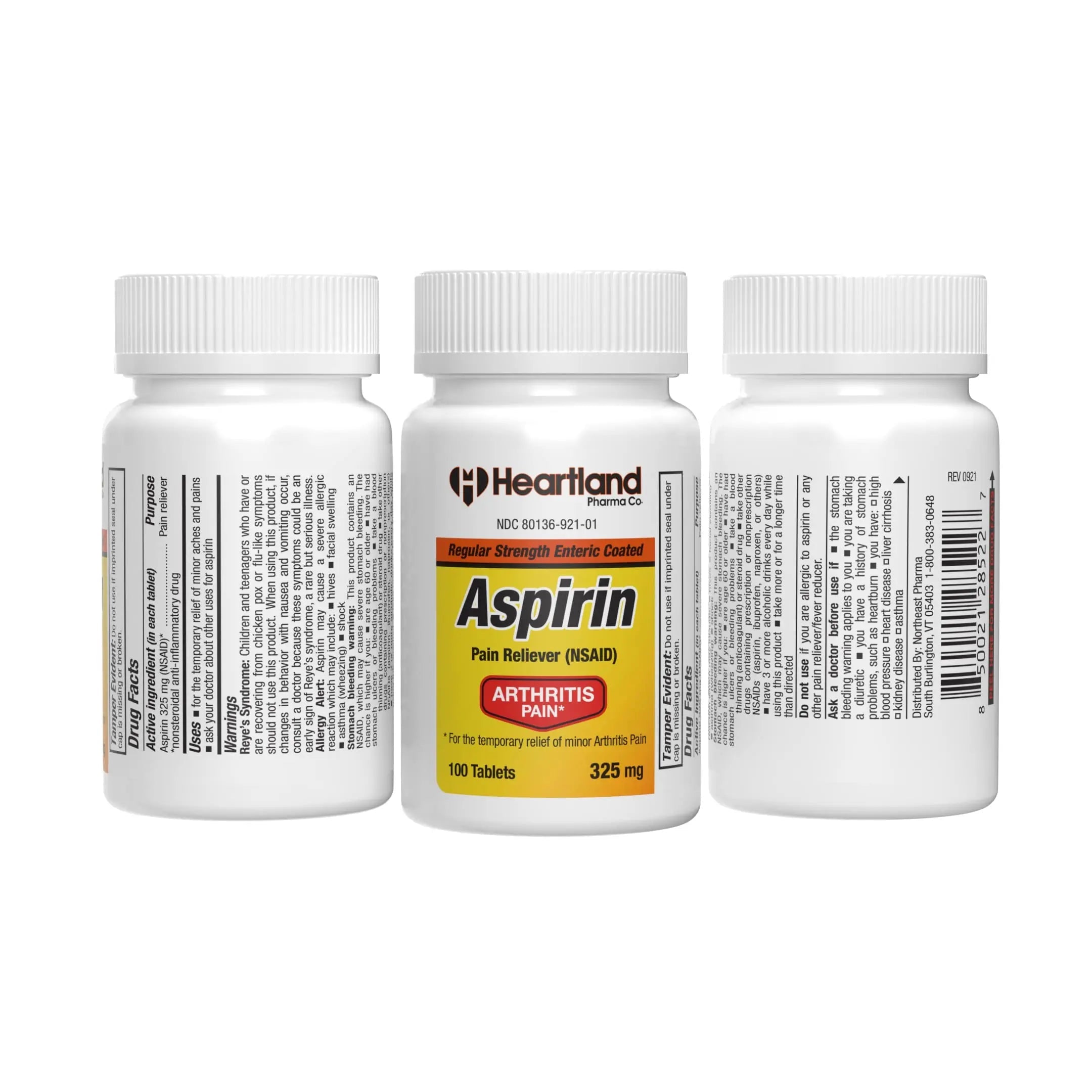 Heartland Pharma Aspirin 325mg Enteric Coated Tablets | Original Strength NSAID Pain Reliever & Fever Reducer | Joint Pain Relief for Arthritis | Child-Resistant Safety Cap | Made in USA | 100 Count Heartland Pharma Au supplements