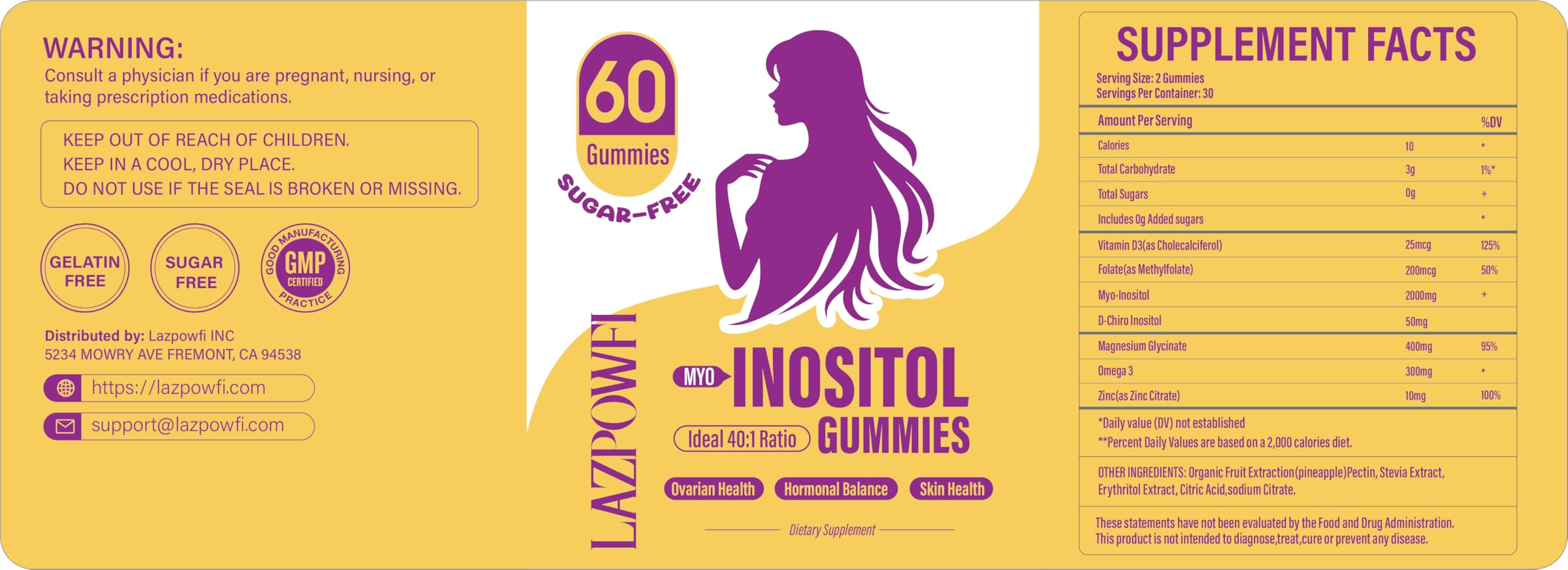 Lazpowfi Myo-Inositol & D-Chiro Inositol,Inositol Gummies with Vitamin D3, Magnesium Glycinate, Omega-3, Folate & Zinc, Inositol Supplement Menstrual Cycle for Women-40:1 Ratio-30 Day Supply Lazpowfi Au supplements