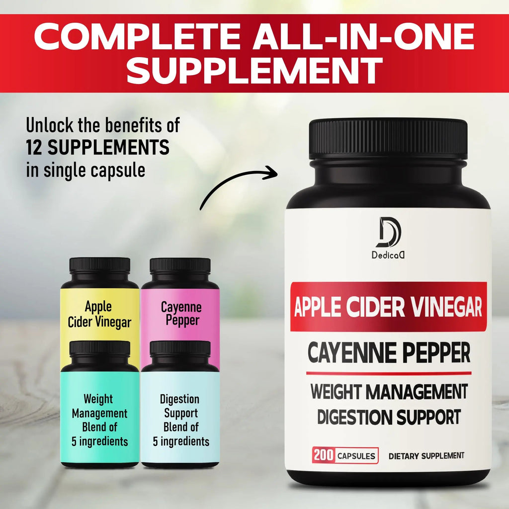 12in1 Apple Cider Vinegar Supplements - 200 Capsules with Cayenne Pepper, Grape Seed DEDICAD Au supplements