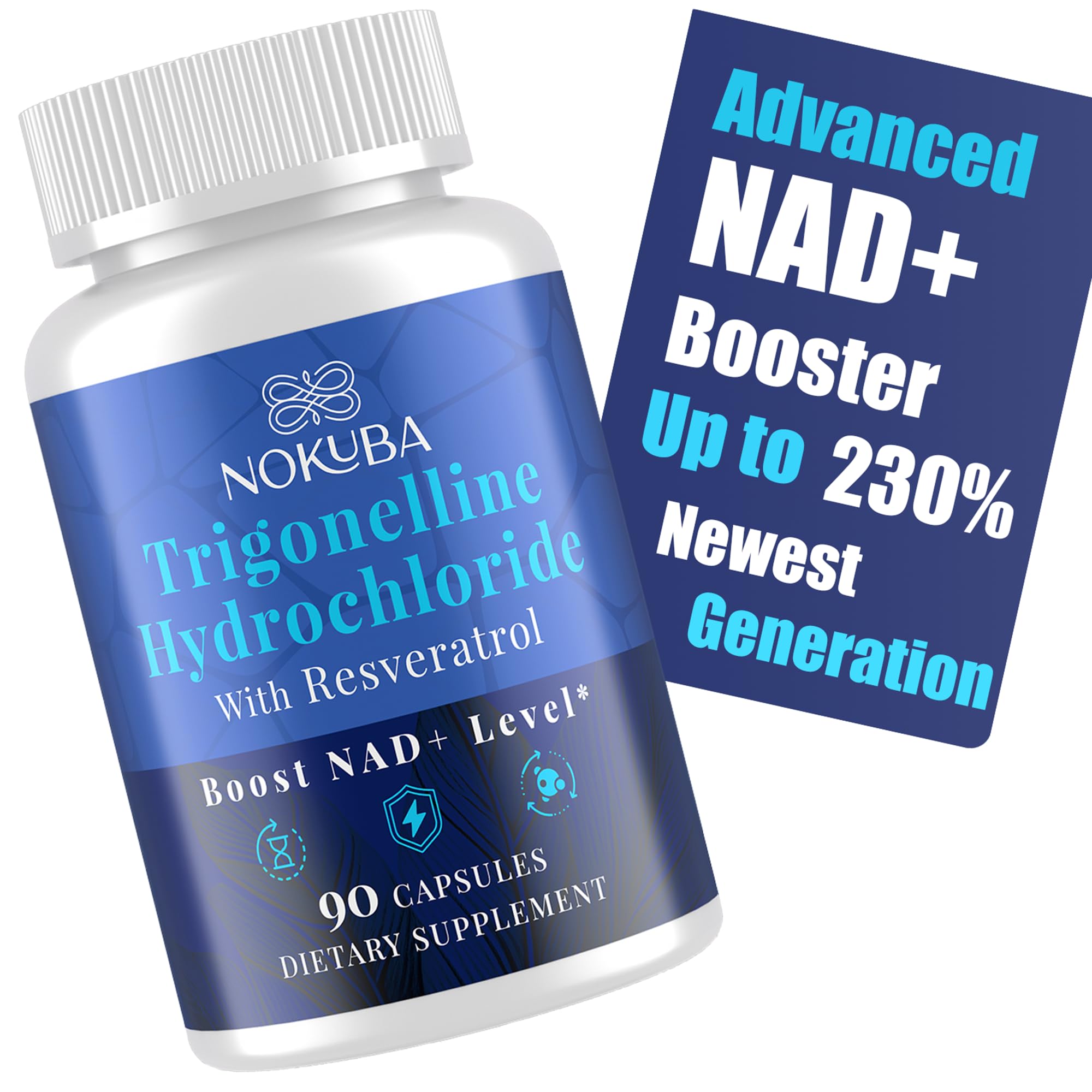 Nokuba NAD Supplement - NMNH Alternative with Trigonelline HCL 500mg & Resveratrol - NAD+ Precursors Plant Extraction - Support Cellular Energy & Healthy Aging & Brain for Women & Men - 90 Capsules Nokuba Au supplements