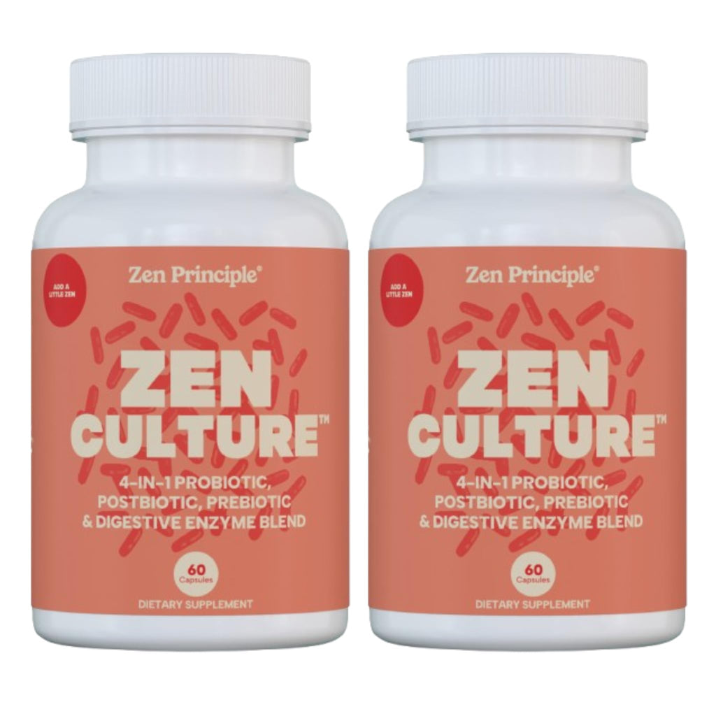 Zen Principle Zenculture™ – 4-in-1 Synbiotic Supplement (Probiotic + Prebiotic + Postbiotic + Digestive Enzymes) with CoreBiome®. Anti Bloating,