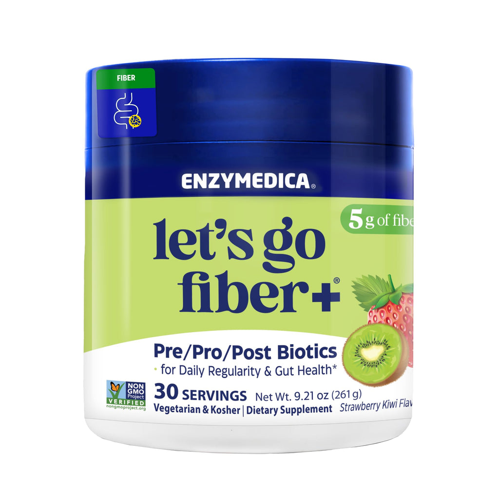 Enzymedica, Let’s Go Fiber+ Strawberry & Kiwi, Prebiotics & Probiotics, Postbiotic, Soluble Fiber for Gut Health, Regularity, Powder for Men & Women, Sugar-Free, 30 Servings Enzymedica Au supplements