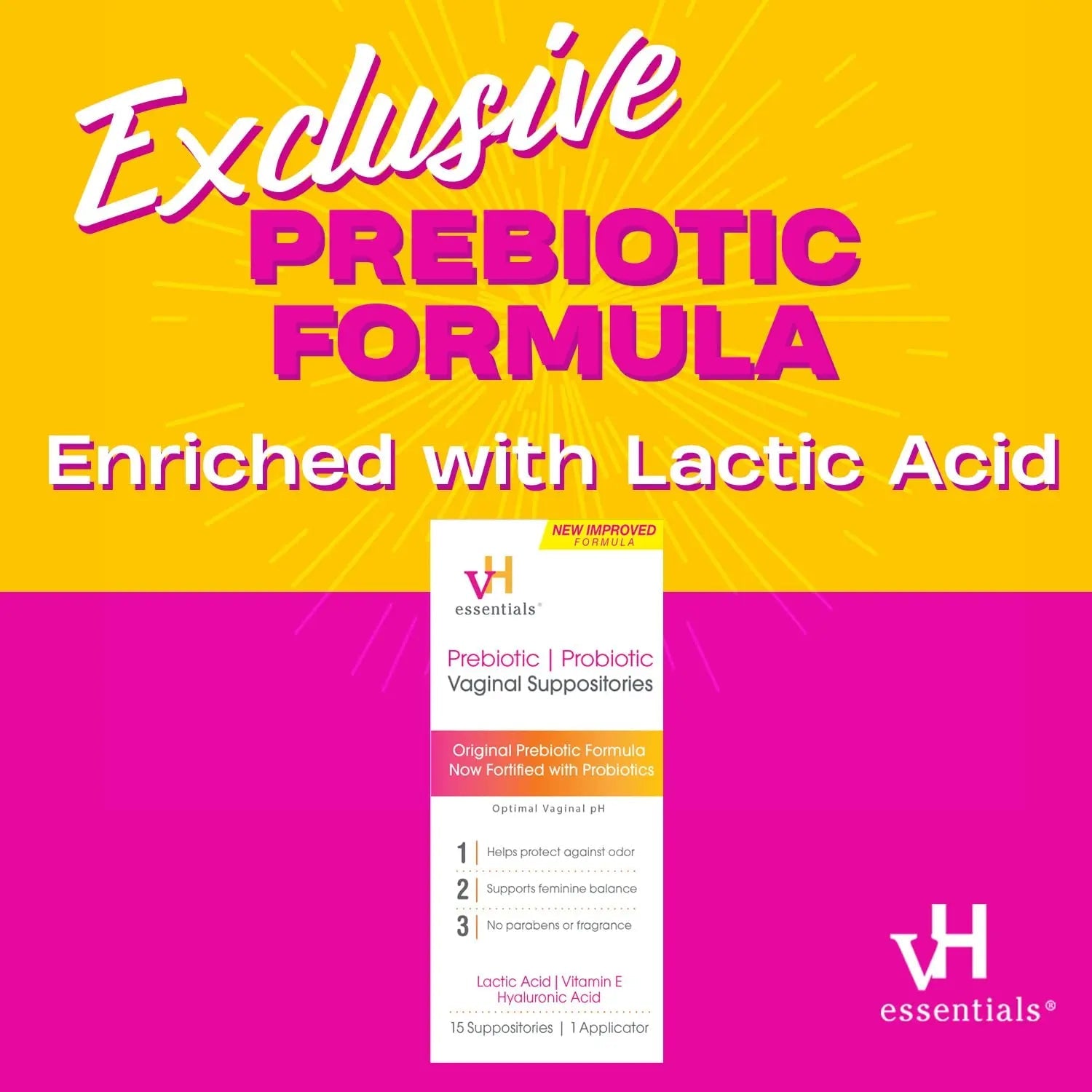 vH essentials Prebiotic PH Balanced Vaginal SuppositoriesBox, Original Version, 15 Count vH essentials Au supplements