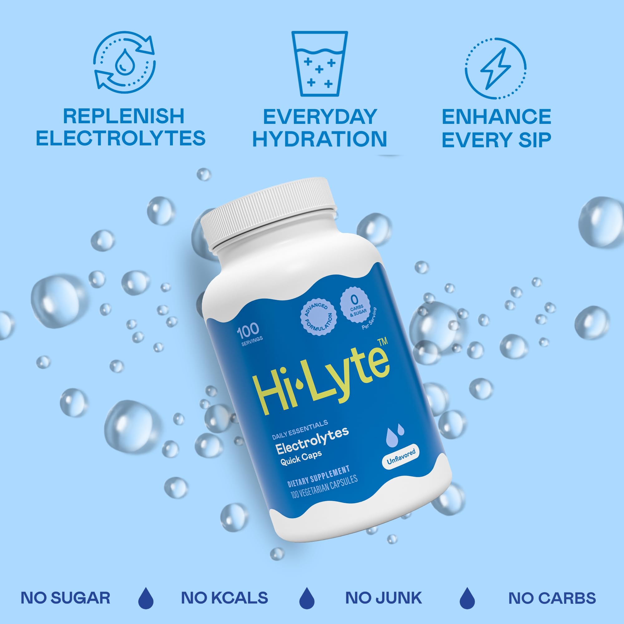 Hi-Lyte Unflavored Electrolyte Capsules - Hydration Support Supplement Tablets - Sodium, Potassium, Magnesium - 100 Servings
