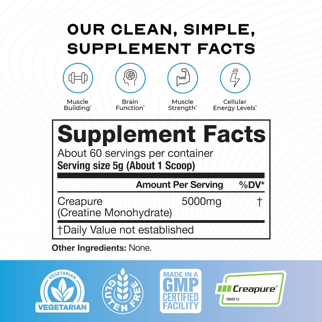 Muscle Feast Creapure Creatine Monohydrate Powder, Vegan Keto Friendly Gluten-Free, Mass Gainer, Muscle Recovery Supplement and Trusted Creatine for Muscle Growth