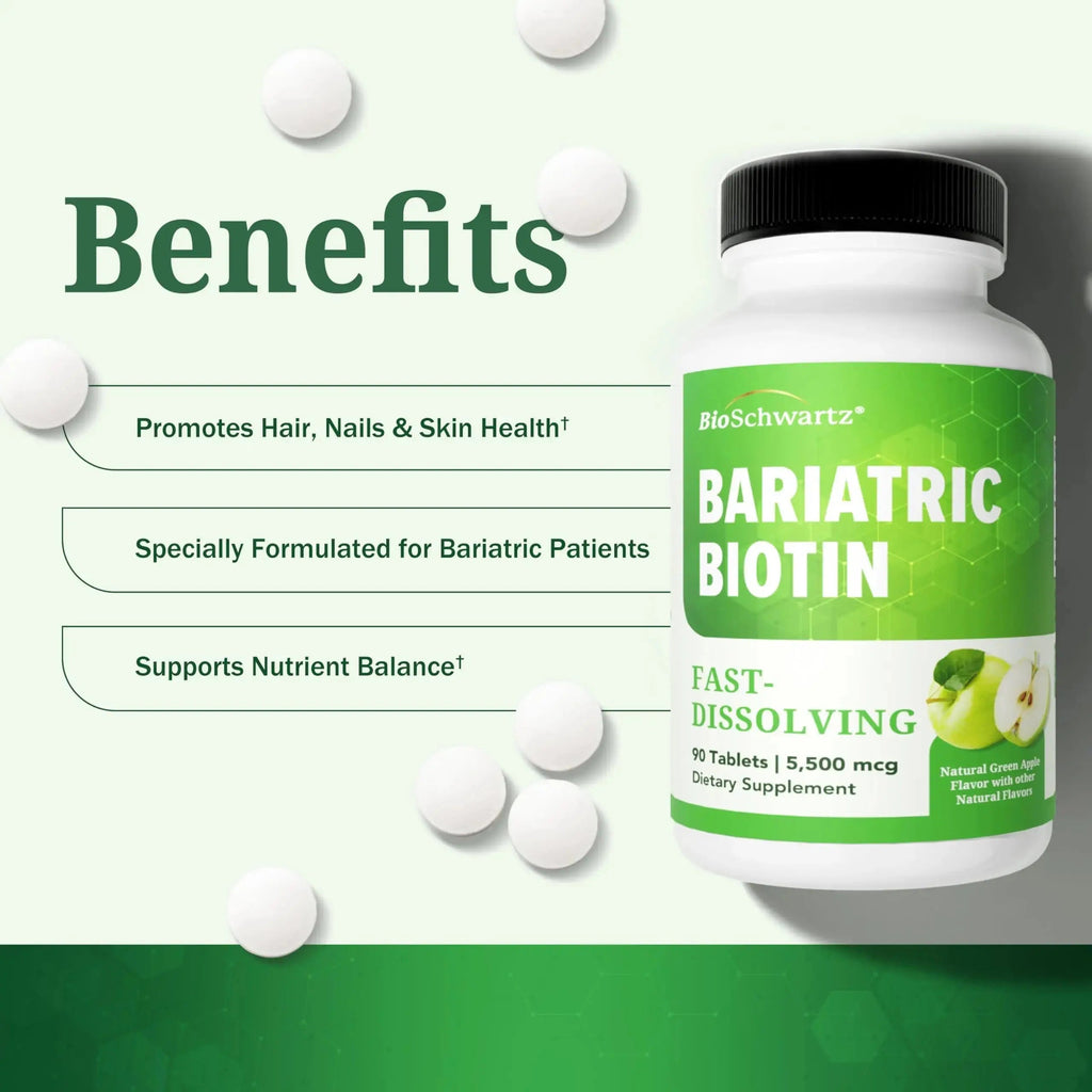 BioSchwartz Bariatric Biotin Chewable Tablets - 5500mcg Biotin per Serving - Green Apple Flavor, 3 Month Supply - Sugar-Free Hair Skin Nails Vitamins BioSchwartz Au supplements