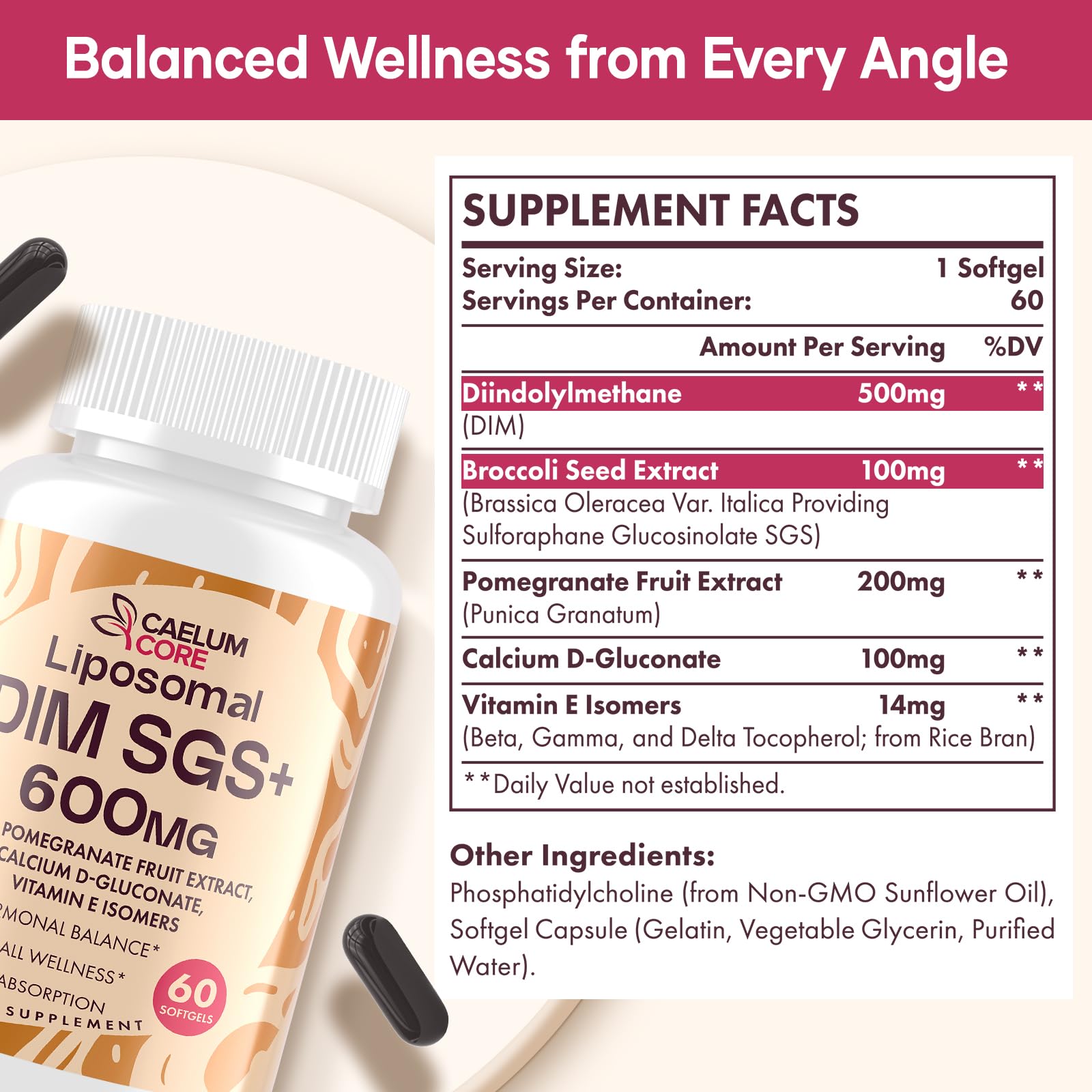 CEALMU CORE Liposomal DIM SGS Supplement - Estrogen Supplements for Women & Men Contains Sulforaphane Glucosinolate, Vitamin E, Pomegranate Fruit - Support Detox and Antioxidant (1 Pack) CEALMU CORE Au supplements