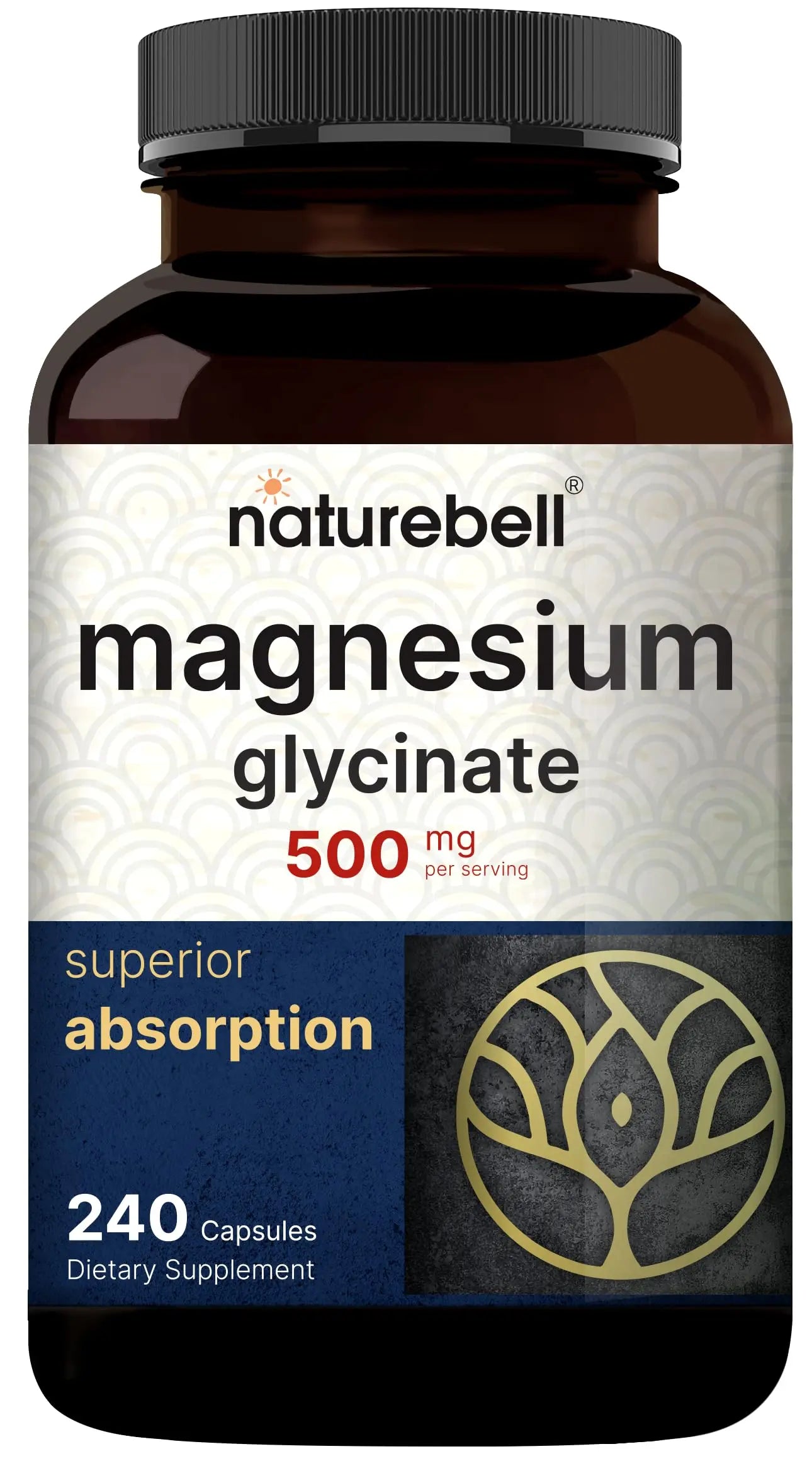 Magnesium Glycinate Capsules 500mg | 240 Count, 100% Chelated & Purified, 3rd Party NatureBell Au supplements