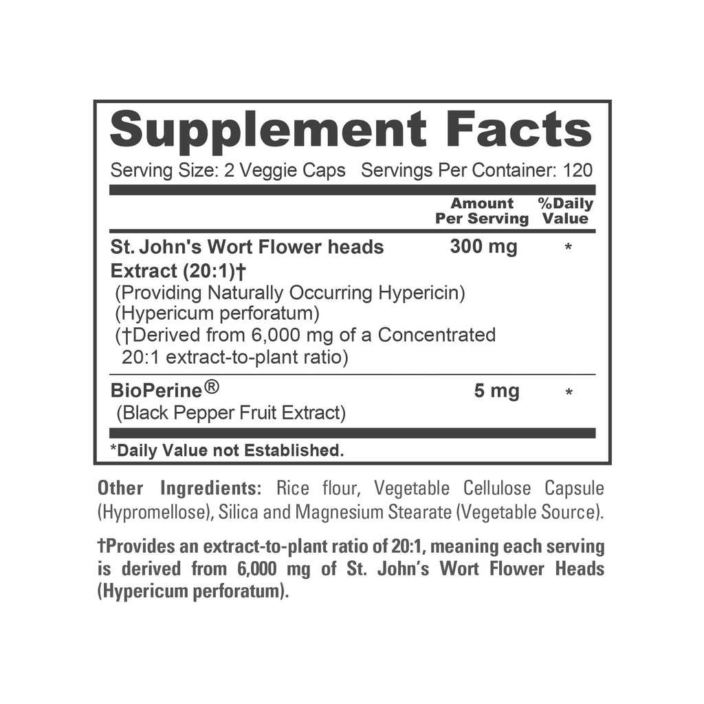 NusaPure St. John's Wort 20:1 Extract, 300 mg Equivalent to 6,000mg 240 Veggie Capsules (Vegetarian, Non-GMO & Vegan) Bioperine NusaPure Au supplements
