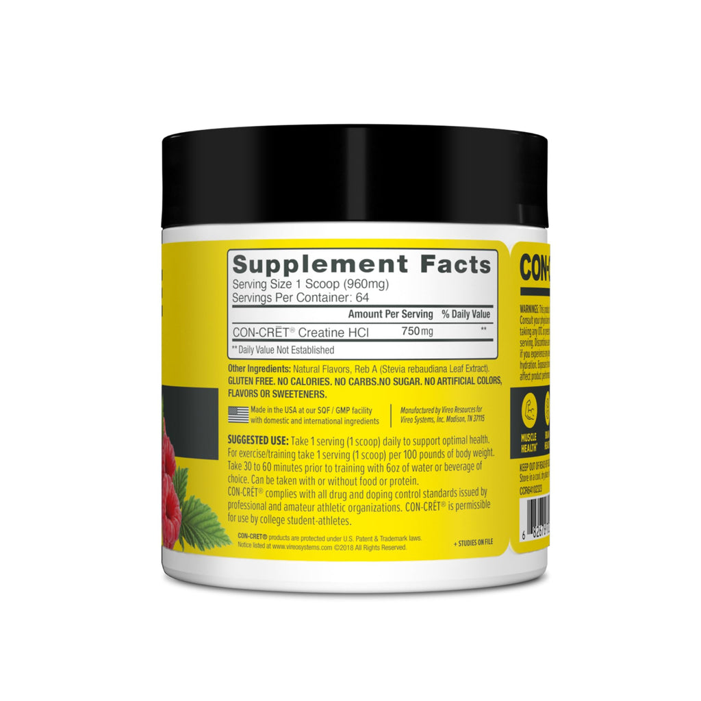 CON-CRET Creatine HCl Powder | Muscle, Cognitive, Cellular Energy Support | No Bloating or Cramps | USA Made & NSF Certified | Raspberry (64 Serving) CON-CRET Au supplements