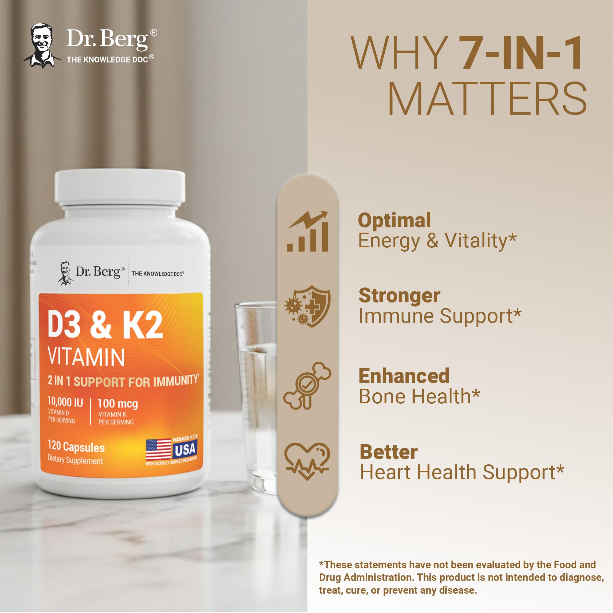 Dr. Berg Maximum Strength 2-in-1 Vitamin D3 K2 10,000 IU | Naturally Derived D3 | 4X Lab-Tested & Verified | High Absorption Formula