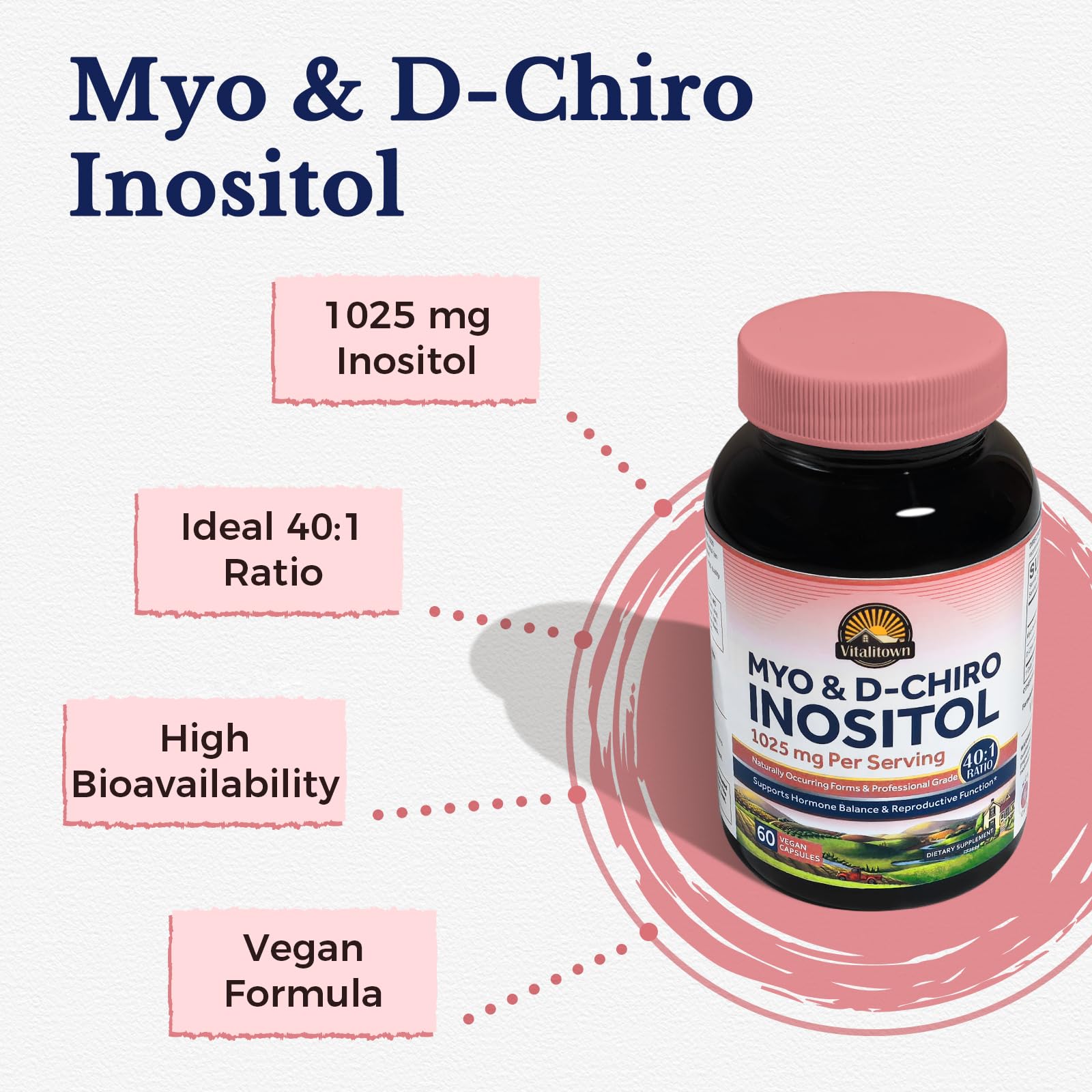 Vitalitown Inositol Supplement for Women, Myo-Inositol & D-Chiro Inositol, Ideal 40:1 Ratio, Hormone Balance & Healthy Ovarian Support for Women, Vitamin B8, Vegan, 60 Capsules, No Gluten Vitalitown Au supplements