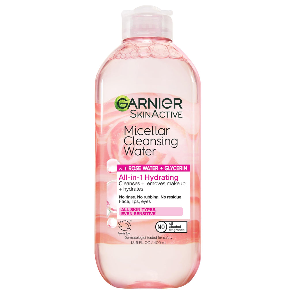 Garnier Micellar Water with Rose Water and Glycerin, Hydrating Facial Cleanser & Makeup Remover, For All Skin Types