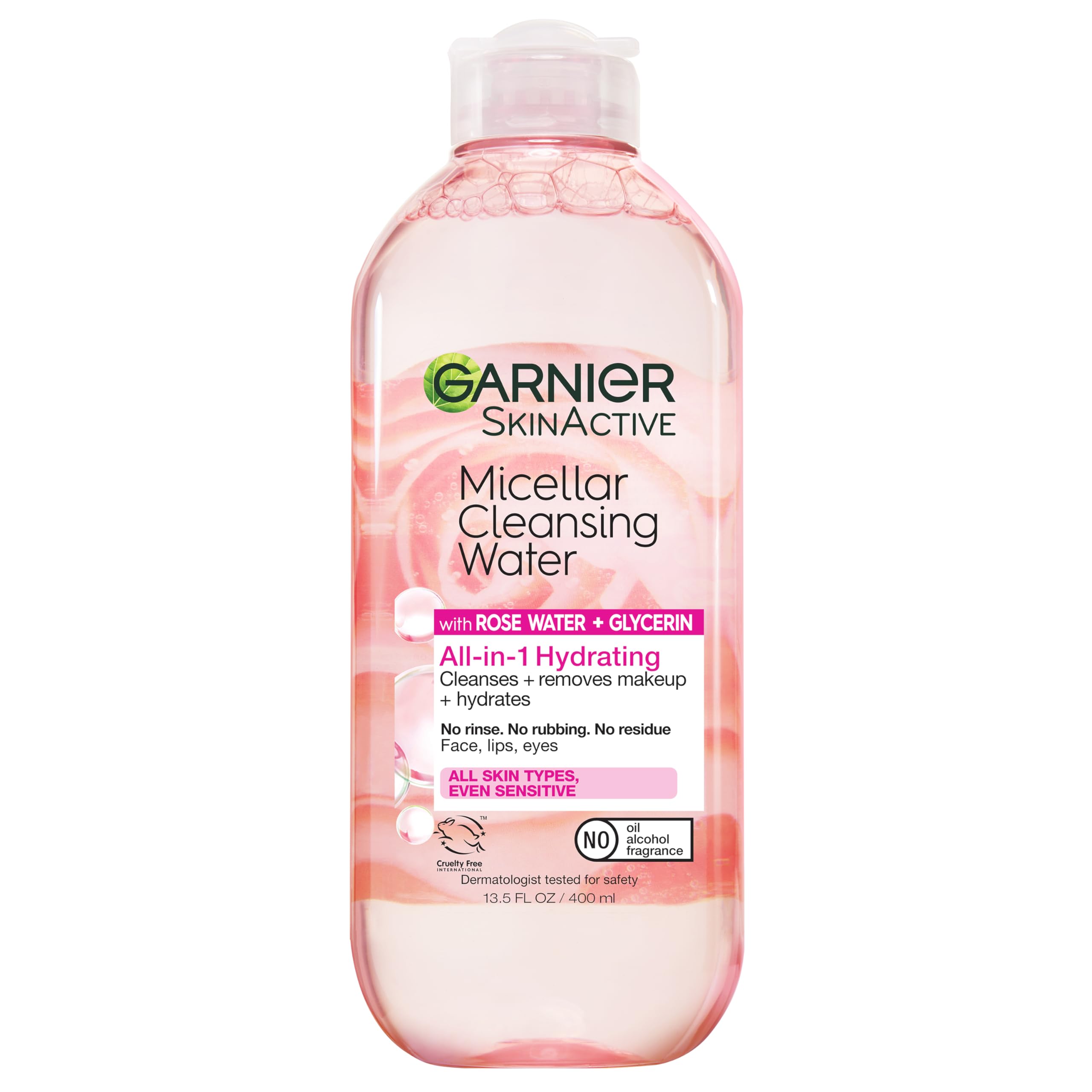 Garnier Micellar Water with Rose Water and Glycerin, Hydrating Facial Cleanser & Makeup Remover, For All Skin Types