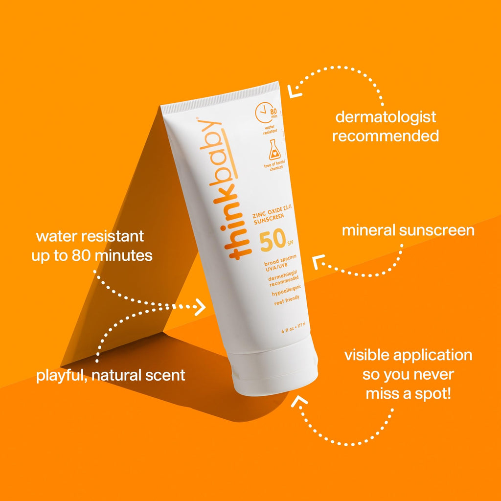Thinkbaby SPF 50+ Baby Sunscreen, 6 Oz. – Safe, Natural Mineral Sun Cream for Babies