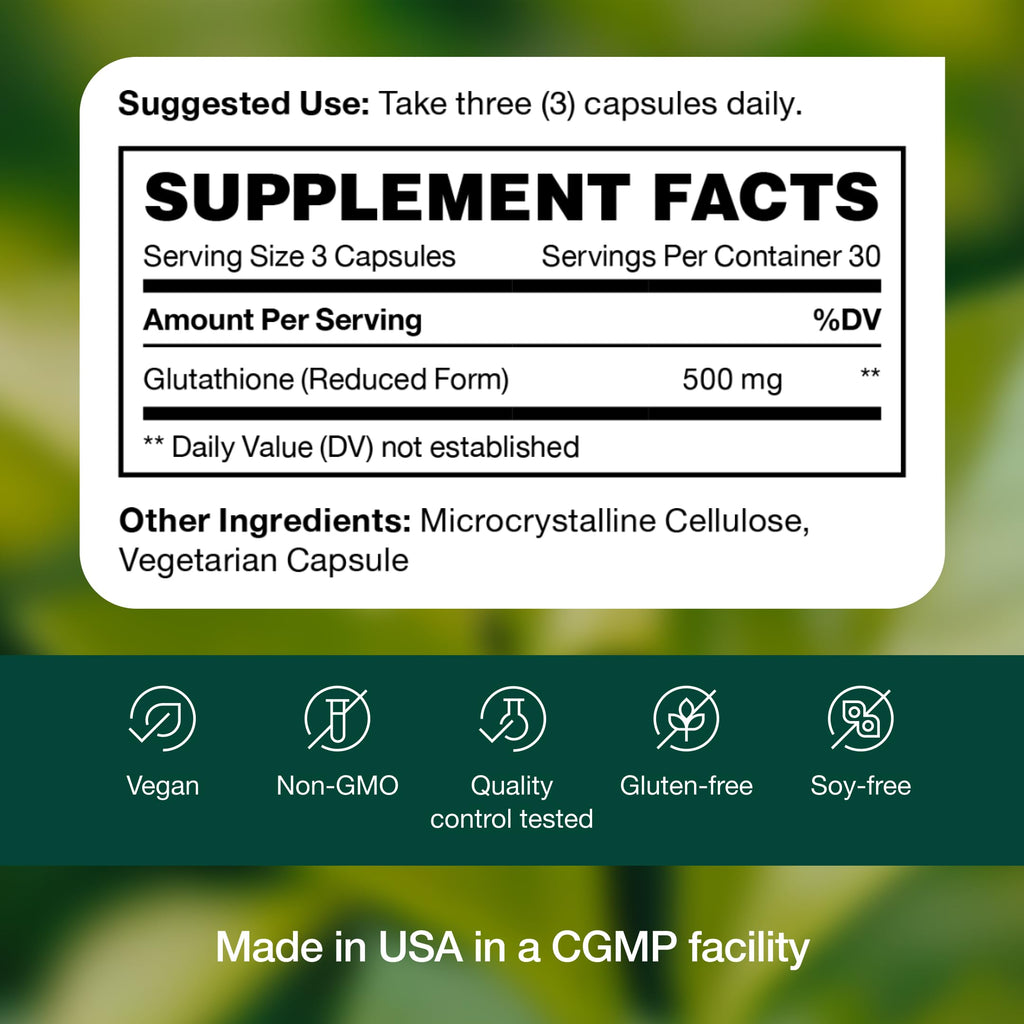 Glutathione Supplement Capsule - Strongest DNA Verified Glutathione Reduced - Vegan Friendly, Non GMO, Gluten & Soy Free