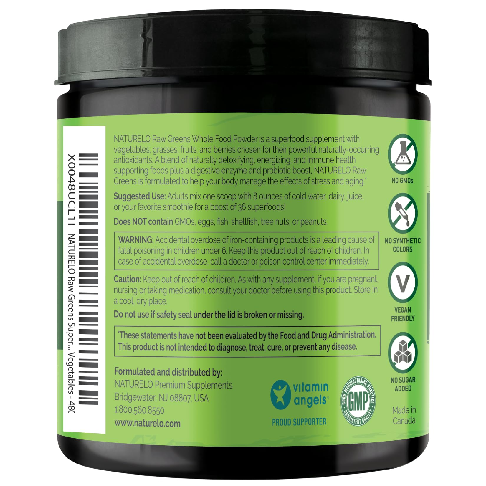 NATURELO Raw Greens Superfood Powder - Unsweetened - Boost Energy, Detox, Enhance Health - Organic Spirulina - Wheat Grass - Whole Food Nutrition from Fruits