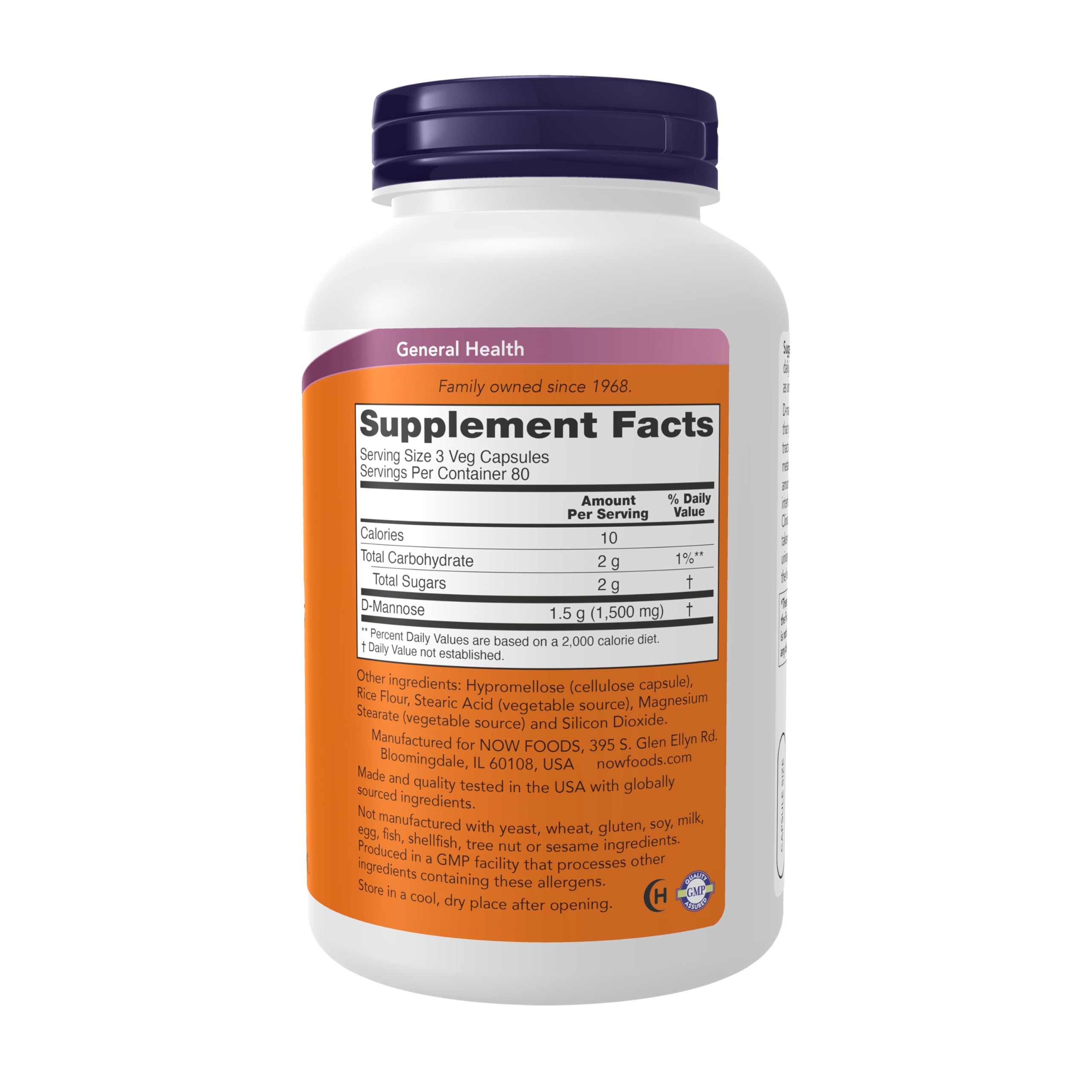NOW Foods Supplements, D-Mannose 500 mg, Non-GMO Project Verified, Healthy Urinary Tract*, 240 Veg Capsules NOW Foods Au supplements