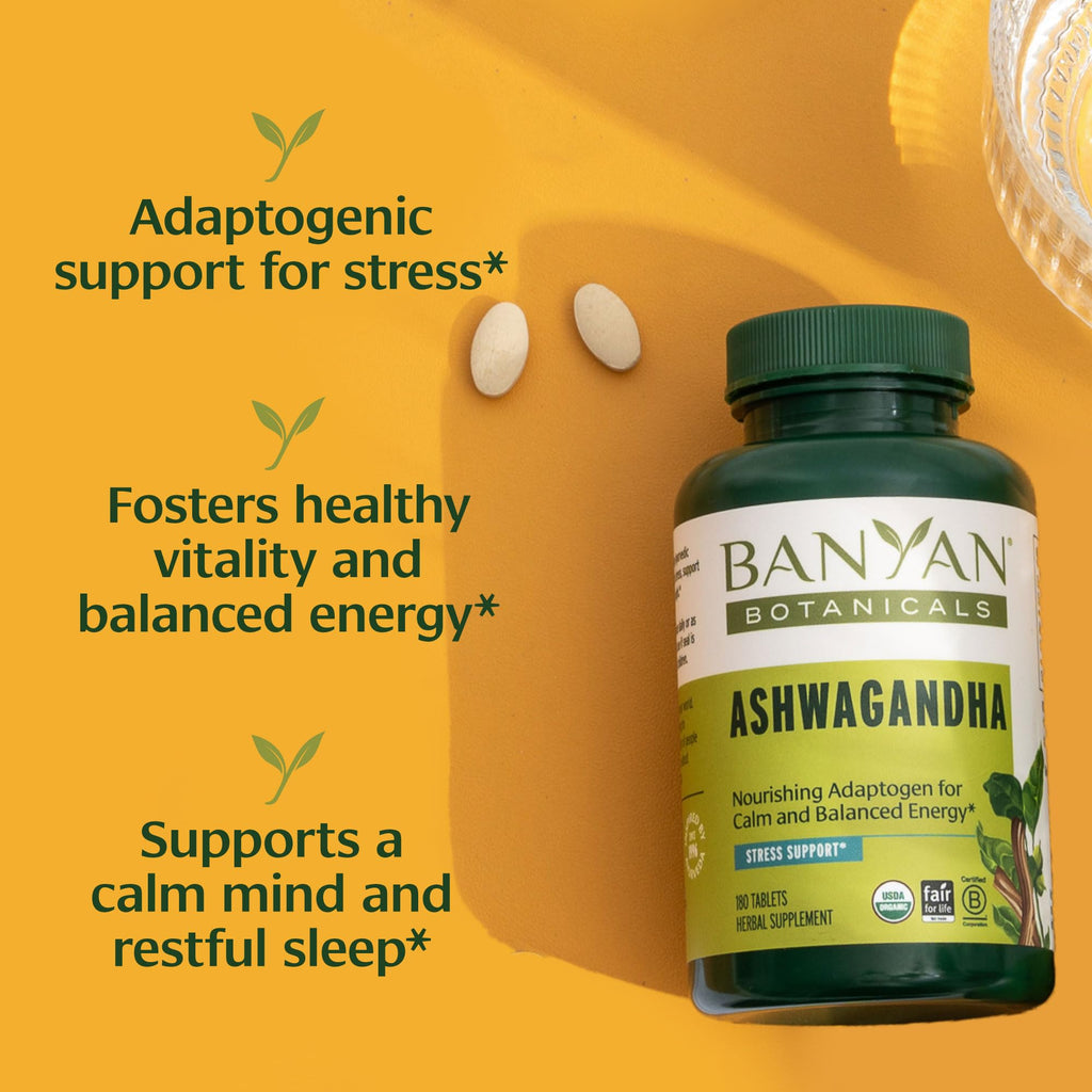 Banyan Botanicals Organic Ashwagandha - 1000mg per Serving - Cortisol Manager & Stress Relief Supplement - Adrenal Support for Mood, Restful Sleep & Muscle Recovery - 180 Tablets - Non-GMO, Vegan* Banyan Botanicals Au supplements