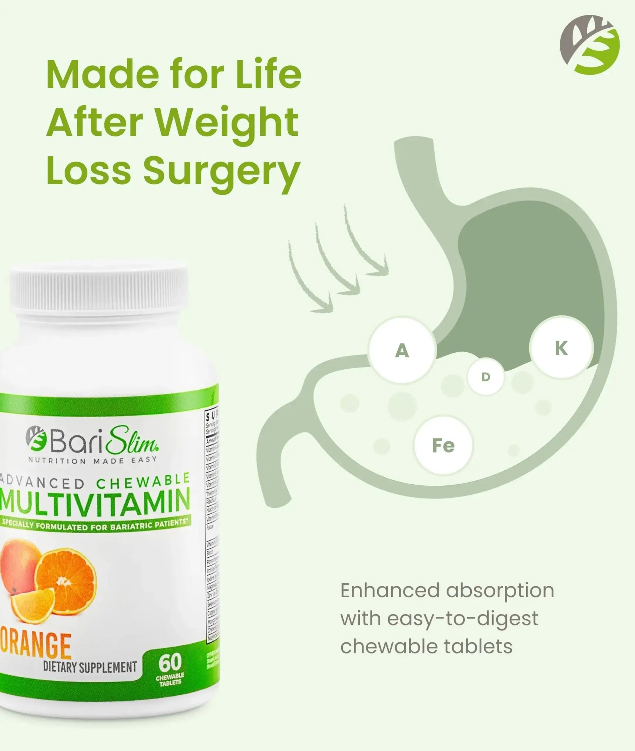 BariSlim Advanced Chewable Bariatric Multivitamin Tablets - Bariatric Vitamin and Supplement for Post Bariatric Surgery Including Gastric BariSlim Au supplements