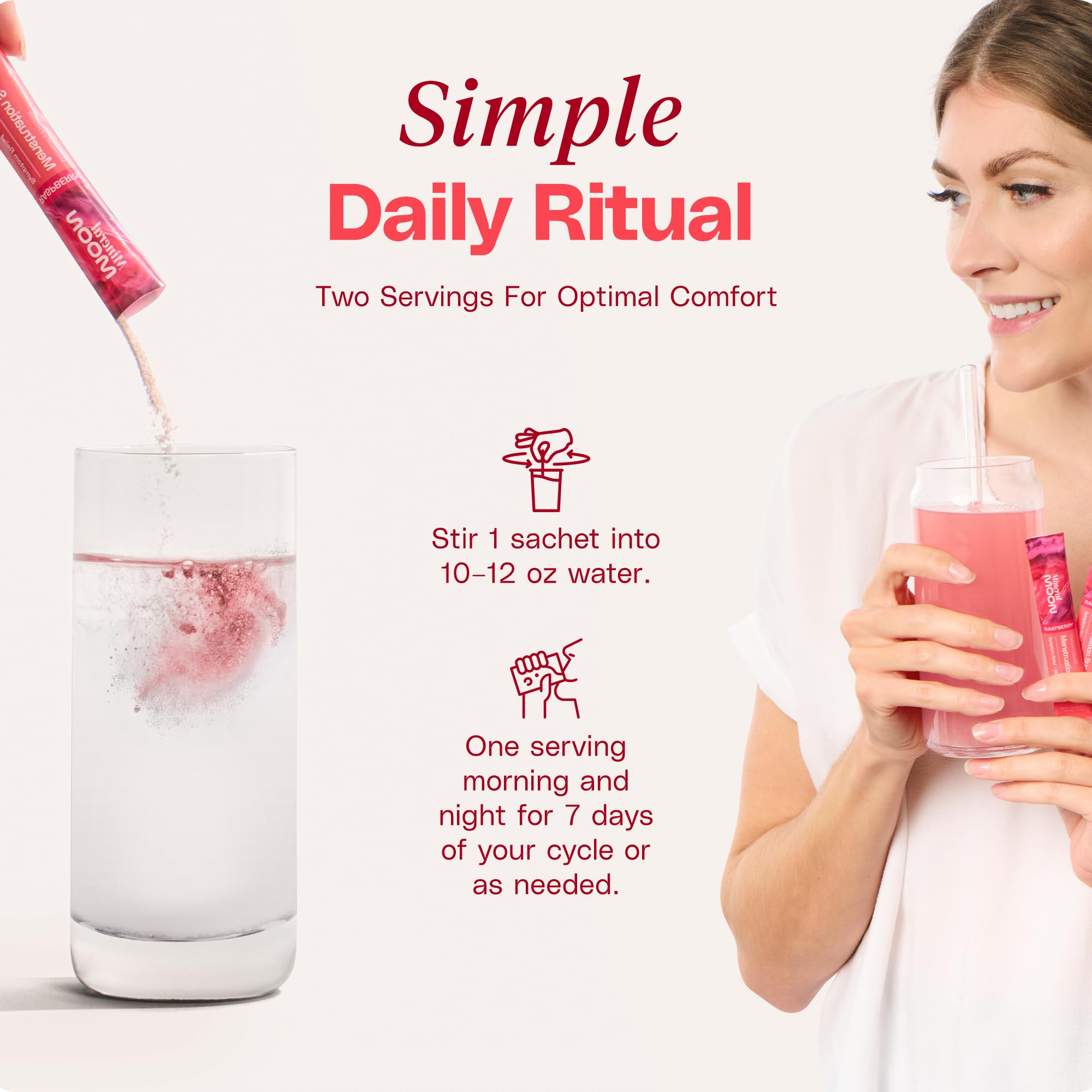 Mineral Moon Premium Menstruation Support - 14 Sachets Raspberry Drink - Hormonal Balance & PMS Support - Reduce Period Cramps, Fatigue & Nausea -with Magnesium Bisglycinate, BenfoPure B1 & Vitamin B6 Mineral Moon Au supplements