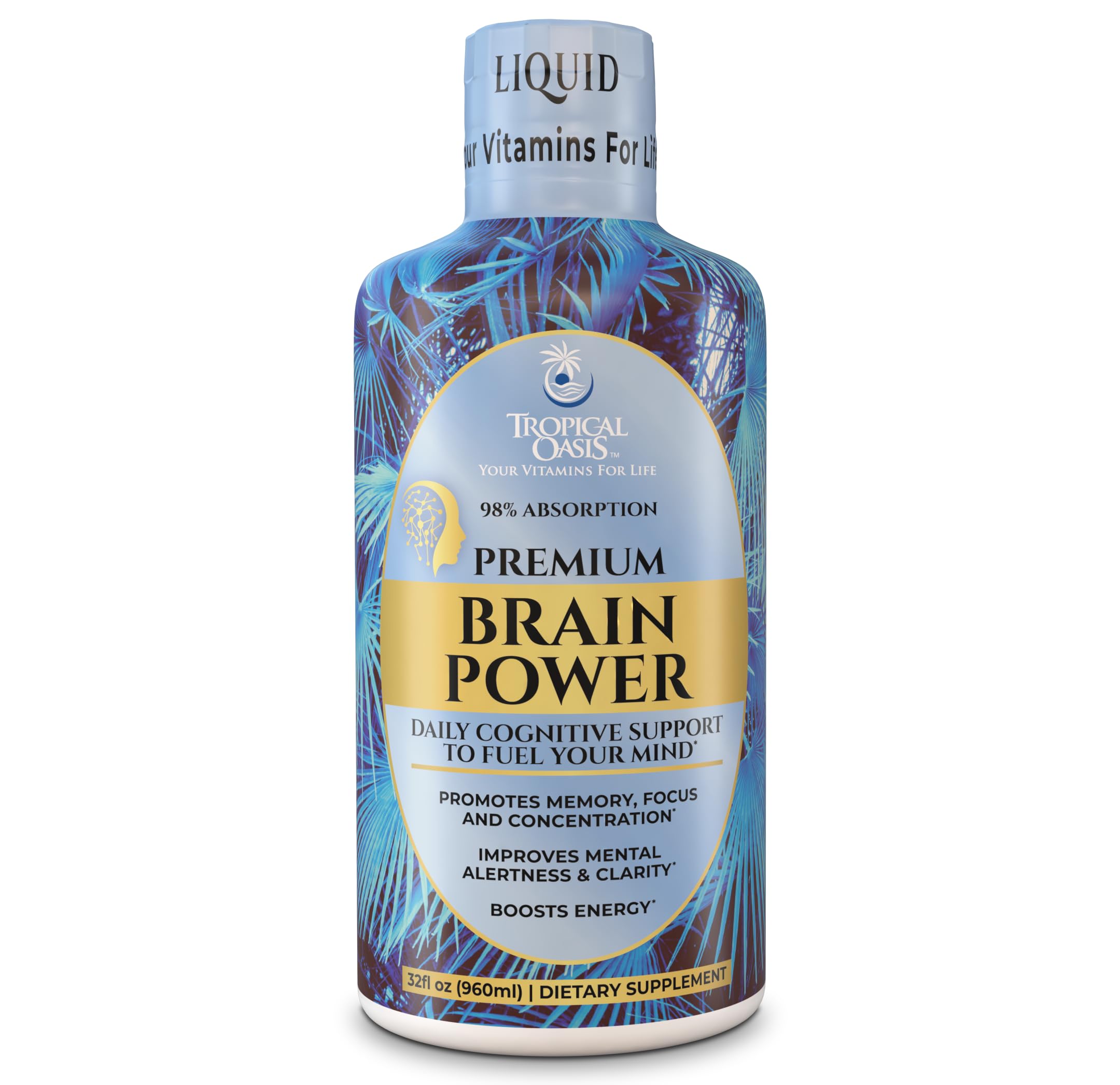 Tropical Oasis - Brain Power | Liquid Nootropic Supplement - Promotes Mental Clarity, Focus, and Memory Retention (Unflavored, 32 Servings) Tropical Oasis Au supplements