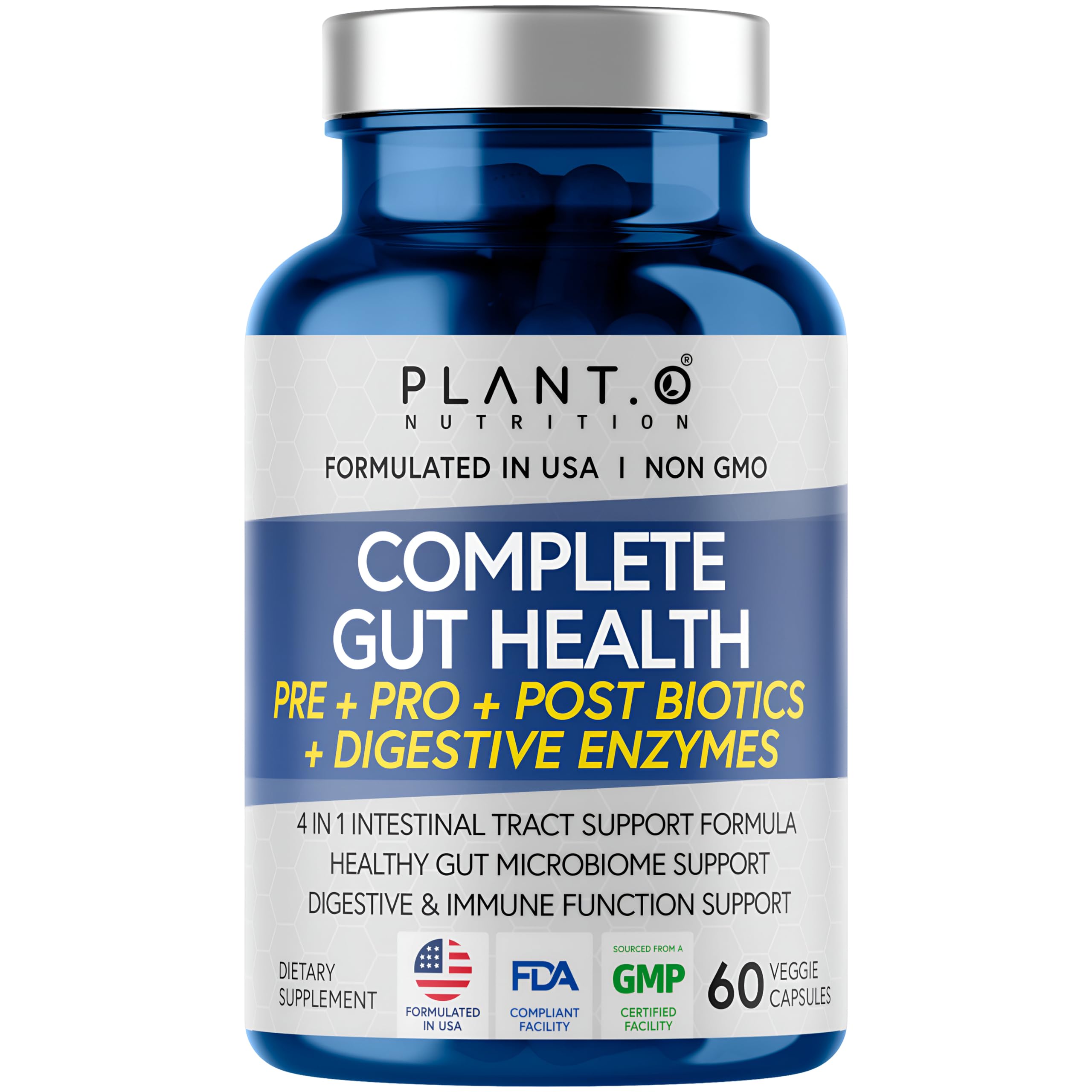 4-in-1 Prebiotic Probiotic & Postbiotic for Women & Men, Complete Gut & Digestive Support Supplement, Pre Post Probiotics & Digestive Enzymes 60 Capsules PLANT.O NUTRITION Au supplements