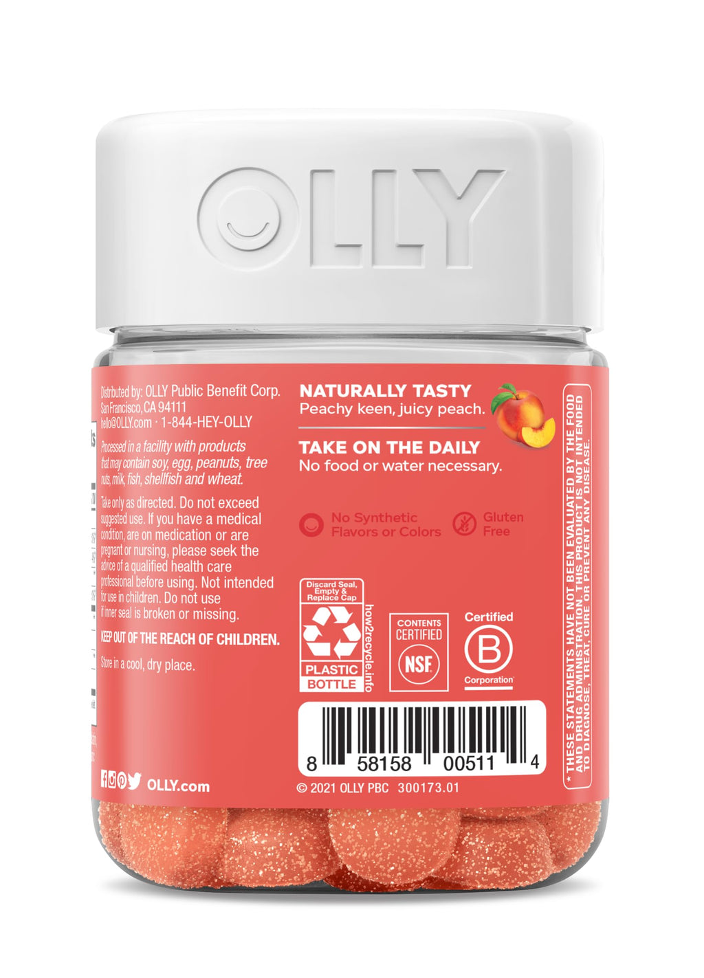 OLLY Probiotic + Prebiotic Gummy, Digestive Support and Gut Health, 500 Million CFUs, Fiber, Adult Chewable Supplement for Men and Women, Peach, 30 Day Supply - 30 Count OLLY Au supplements