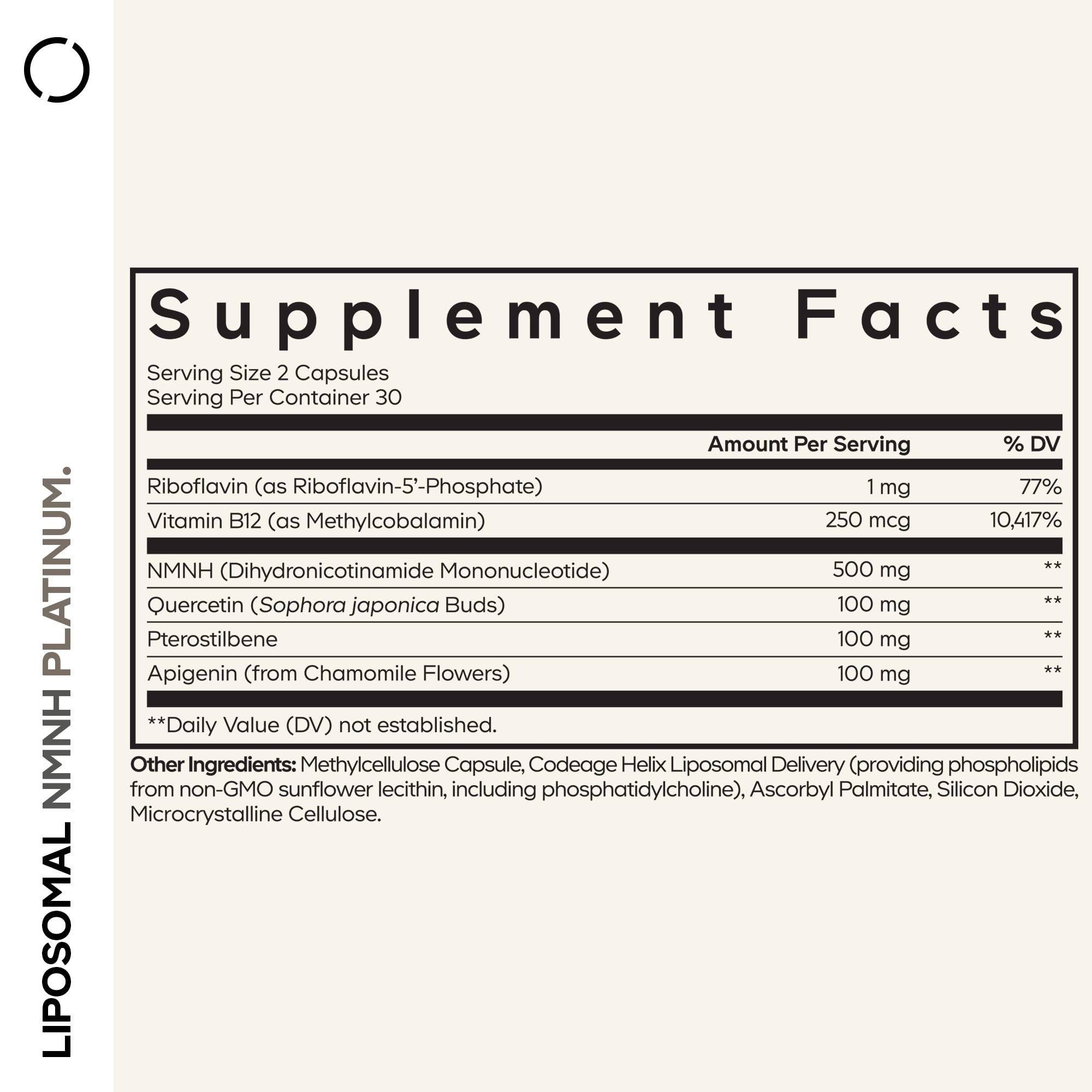 Codeage Liposomal NMNH Platinum - 500 mg NMNH Supplement, NAD+ Precursor with Quercetin, Pterostilbene, Apigenin, Active B Vitamins B2 Riboflavin & Vitamin B12 Methylcobalamin - Non-GMO - 60 Capsules Codeage Au supplements