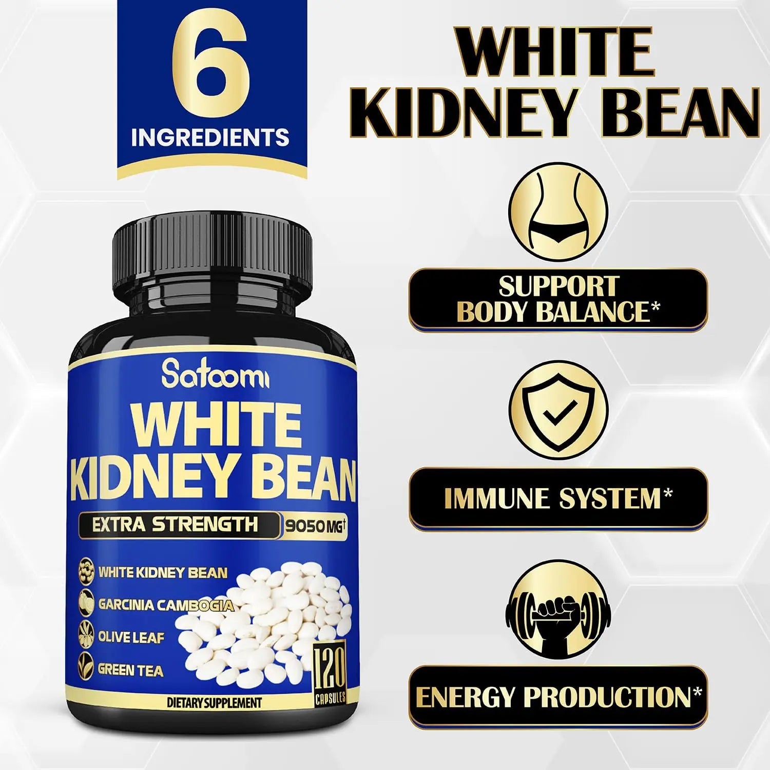 6in1 White Kidney Bean Extract Capsules 9050 Mg - with Garcinia Cambogia, Olive Leaf Satoomi Au supplements