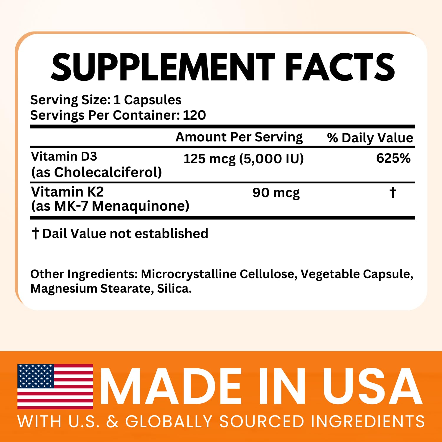 VITBOOST Vitamin D3 K2 Complex - Easy to Swallow - Vitamin D (D3) 5000 IU (125 mcg) & K2(MK-7) 90 mcg | Non-GMO | Gluten-Free