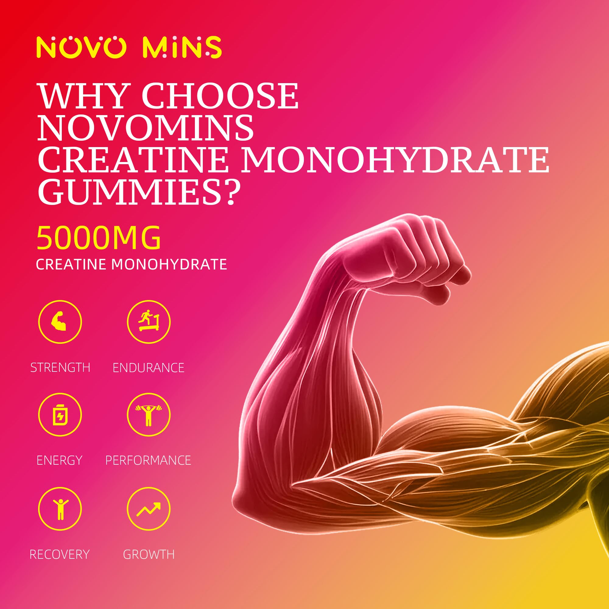 NSF Certified Creatine Gummy - Creatine Monohydrate Gummies 5000mg for Men & Women, Chewables Creatine Monohydrate for Muscle Strength, Muscle Builder, Energy Boost, Pre-Workout Supplement(120 Count) novomins Au supplements