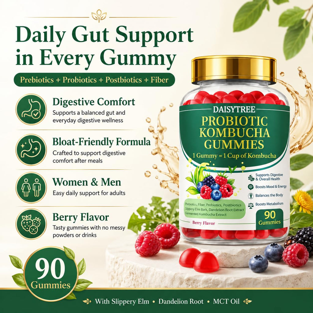 PRIMEHAVEN Probiotic Kombucha Gummies - Prebiotics, Probiotics, Postbiotics, Fiber Supplement, Slippery Elm, Dandelion Root, for Bloating, Gut Health