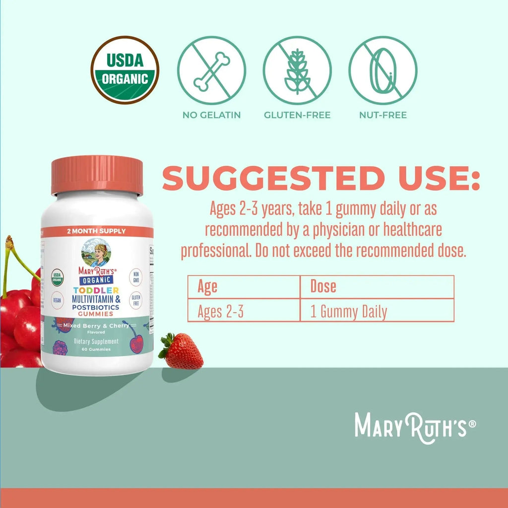 MaryRuth Organics Toddler Multivitamin Gummies + Postbiotics | USDA Organic | Vitamins for Kids Ages 2+ | Immune Support | Vitamin C | MaryRuth Organics Au supplements