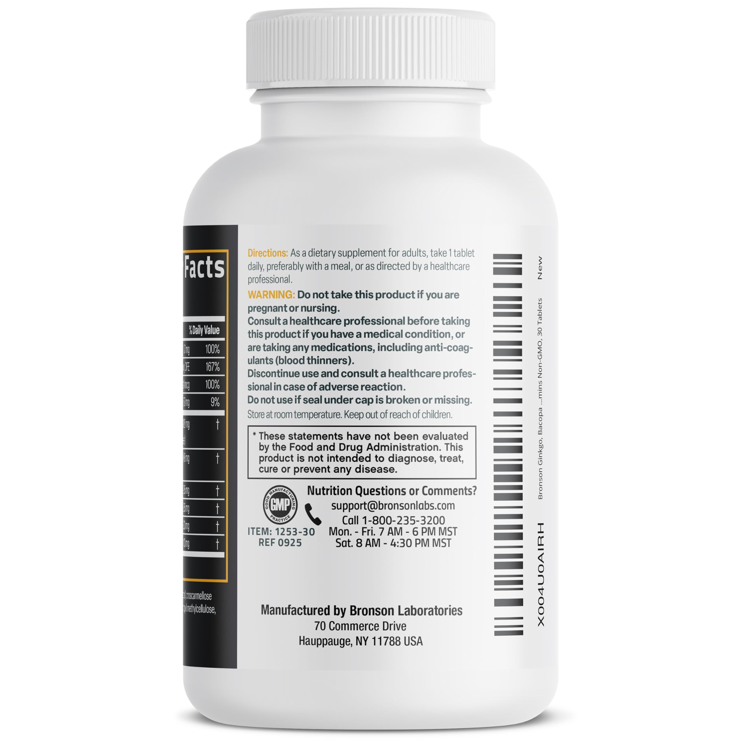 Bronson Ginkgo, Bacopa & Acetyl L-Carnitine Brain & Memory Support Complex with L-Tyrosine, Choline, CoQ10 & Phosphatidylserine Plus Key B Vitamins Non-GMO, 30 Tablets Bronson Au supplements