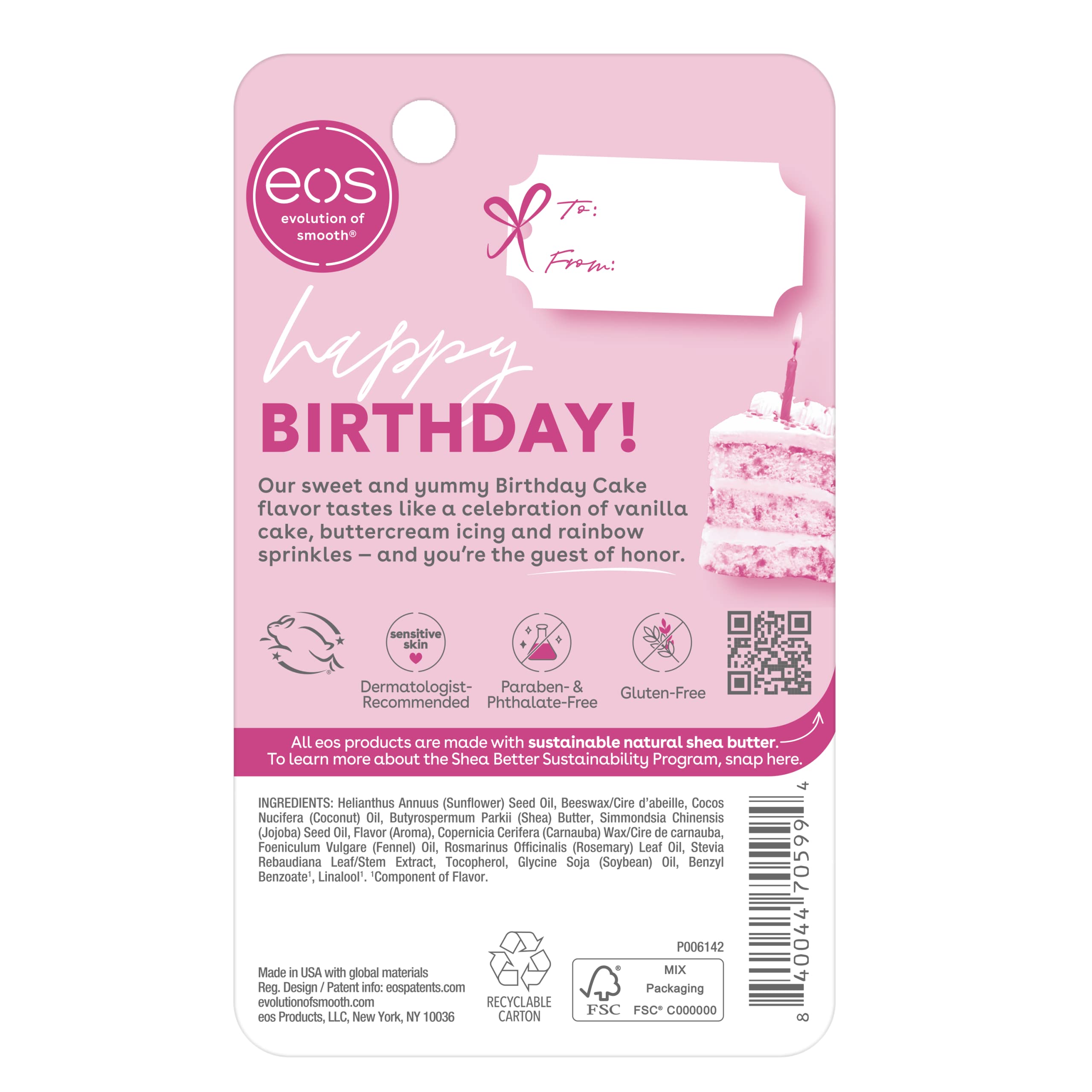 eos Natural Shea Lip Balm- Birthday Cake, eos lip balm, All-Day Moisture, Lip Care, Shea Butter, Moisturizing