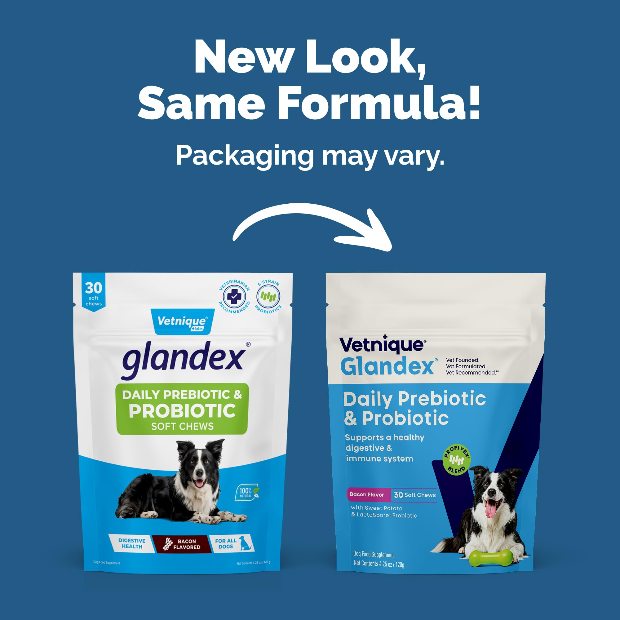 Vetnique Glandex Daily Probiotics for Dogs with Prebiotics to Support Gut Health with Fiber and Digestive Enzymes, Dog Probiotic Chews or Powders (30ct Chews, Bacon Chews) Vetnique Au supplements