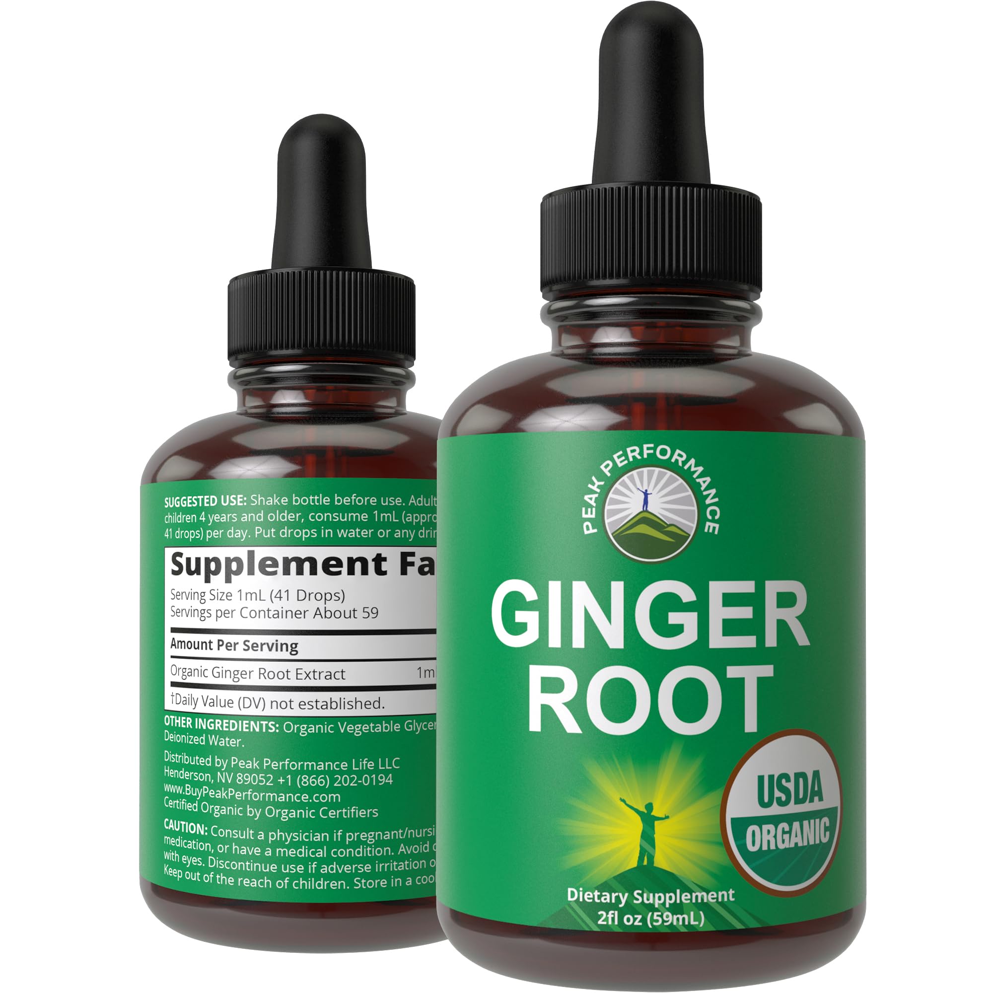USDA Organic Ginger Root Extract Liquid Drops. Zero Sugar, Non Bitter Vegan Ginger Oil Supplement for Immune, Digestive + Gut Support. High Bioavailability, Gluten Free for Women and Men. Take Orally Peak Performance Au supplements