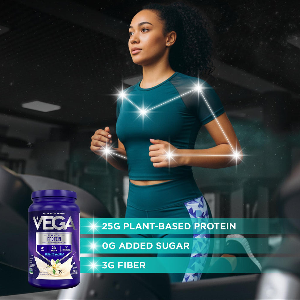 Vega Essential Protein – 25g Plant Based Protein Powder, Creamy Vanilla, Vegan for a Dairy-Free Vanilla Shake – Large Tub, 32.5oz (20 Servings)