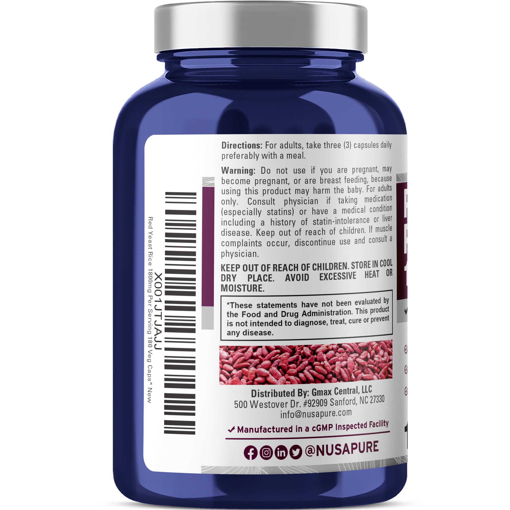 NusaPure Red Yeast Rice 1800mg 180 Veggie Capsules (Non-GMO, Vegan) NusaPure Au supplements