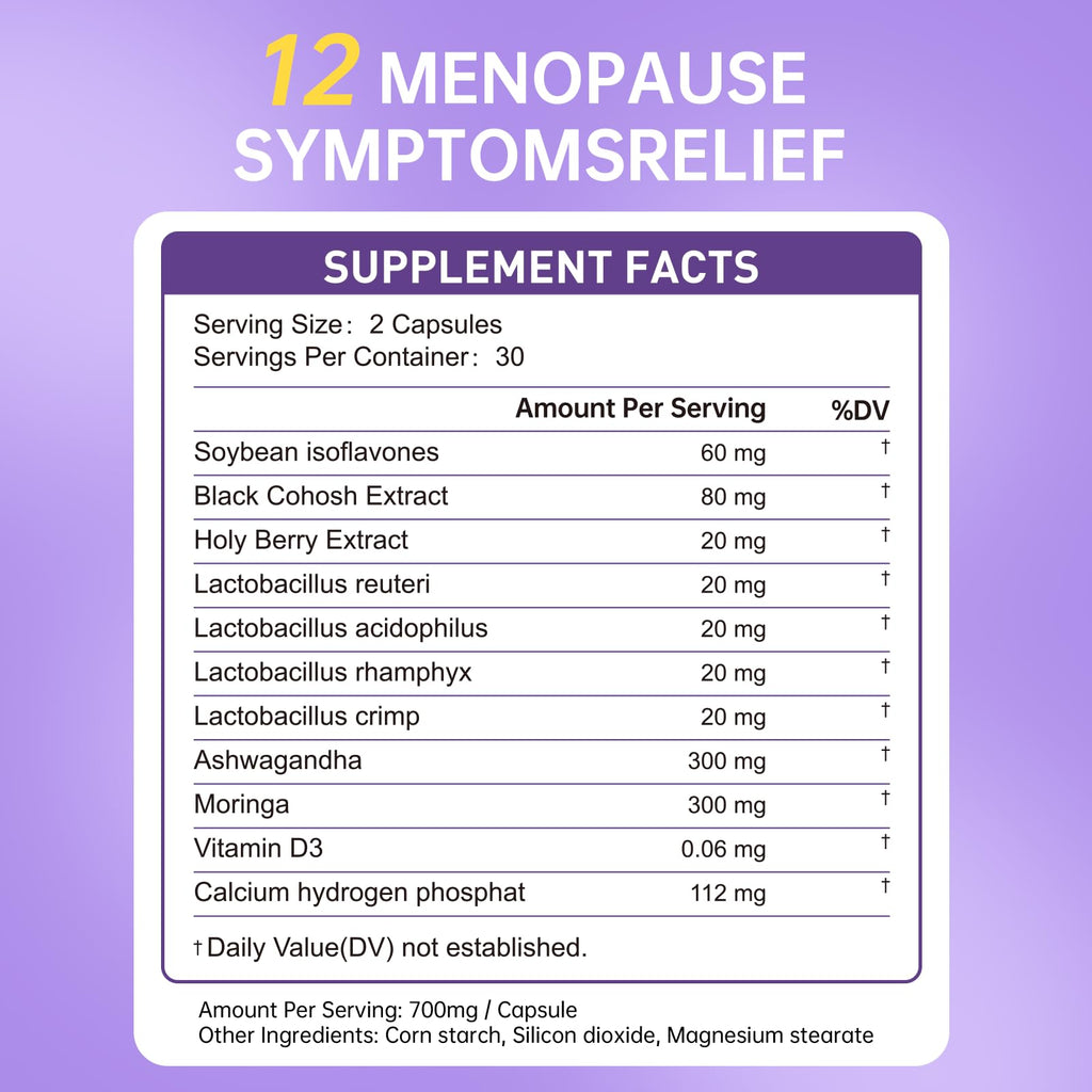 Natener Menopause Supplement for Women, Relieves 12 Menopausal Symptoms* | Black Cohosh + Soy Isoflavones + Ashwagandha + Moringa | for Alleviate Hot Flashes*, Night Sweats*, Weight* & Mood Swings* Natener Au supplements