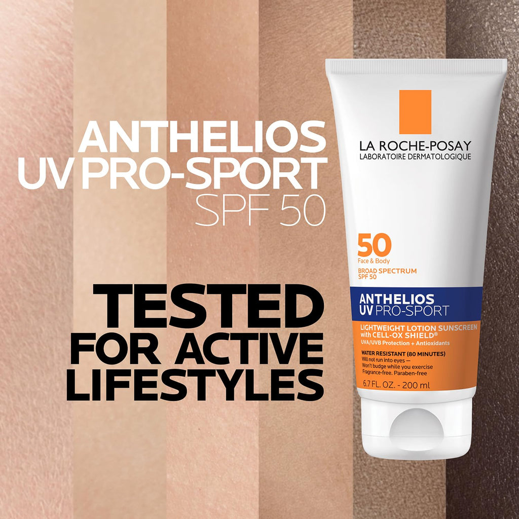 La Roche-Posay Anthelios UV Pro-Sport SPF 50 Sunscreen for Face & Body, Water & Sweat Resistant with Non-Drip Formula, Invisible Broad Spectrum Sunscreen Lotion